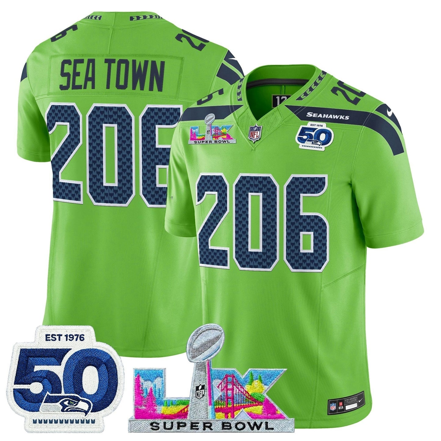Camisa NFL Men’s Seattle “Super Bowl LX & 50th Patch” Vapor Limited Jersey