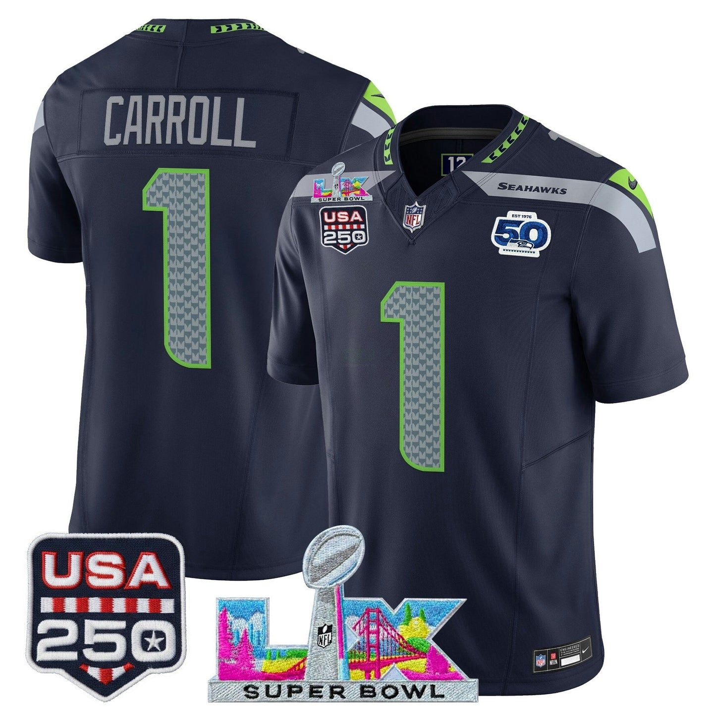 Camisa NFL Men’s Seattle “Super Bowl LX & United States 250th Anniversary Patch” Vapor Limited Jersey