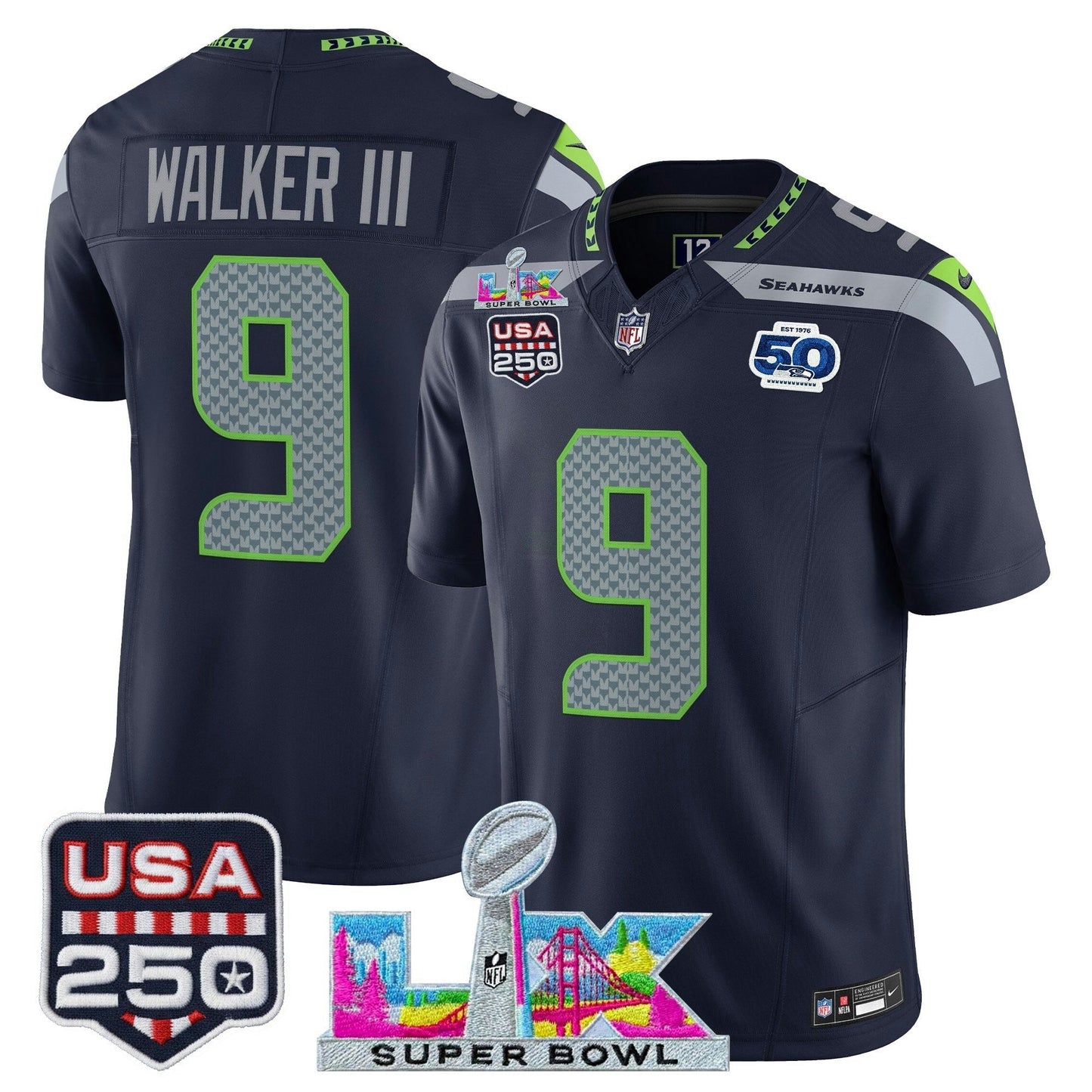 Camisa NFL Men’s Seattle “Super Bowl LX & United States 250th Anniversary Patch” Vapor Limited Jersey