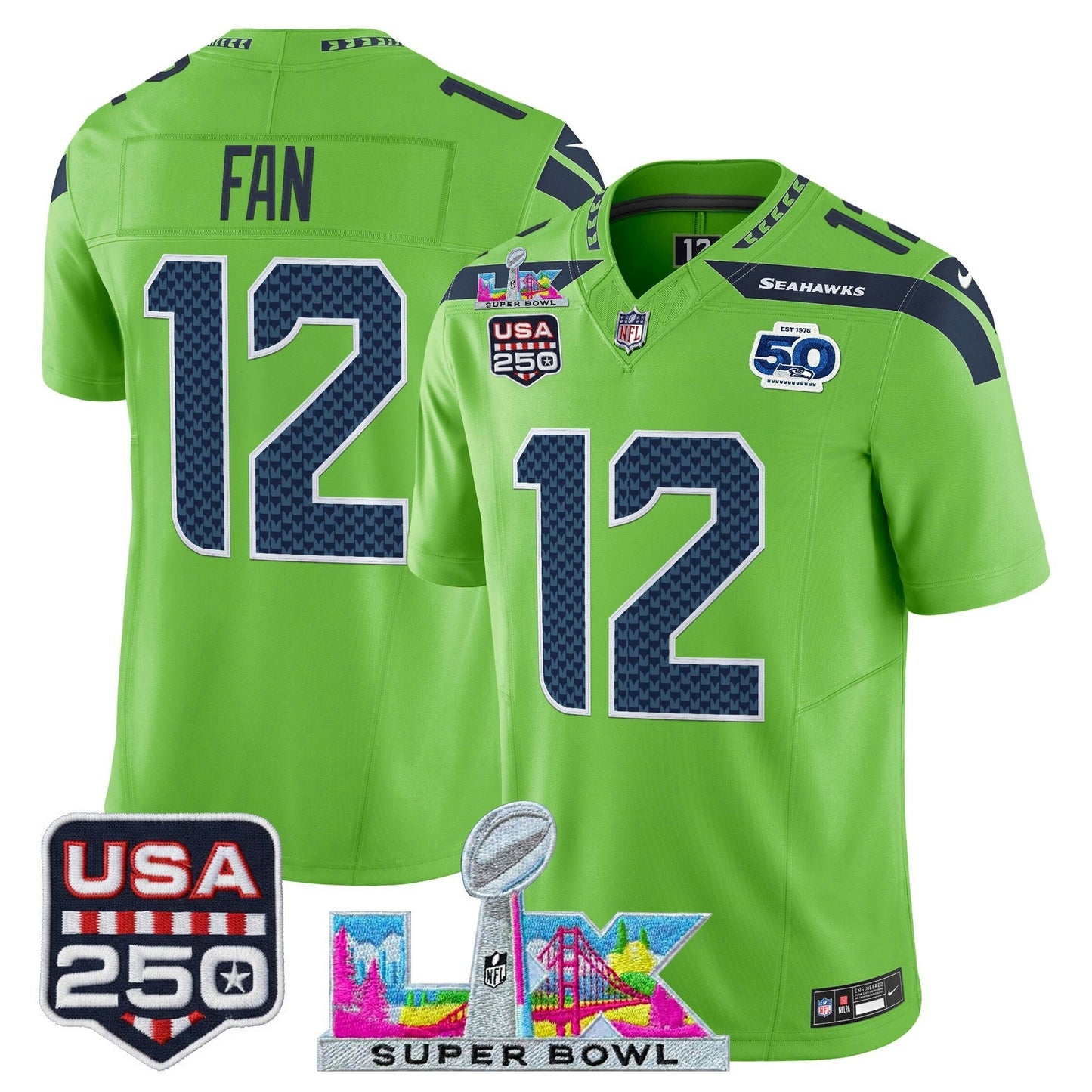 Camisa NFL Men’s Seattle “Super Bowl LX & United States 250th Anniversary Patch” Vapor Limited Jersey