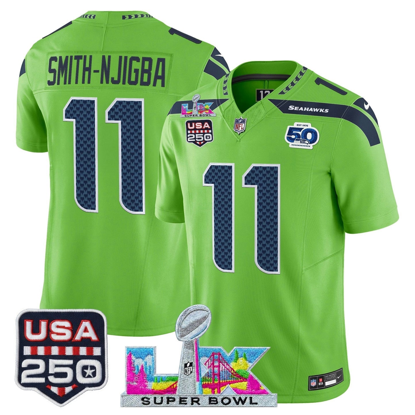Camisa NFL Men’s Seattle “Super Bowl LX & United States 250th Anniversary Patch” Vapor Limited Jersey