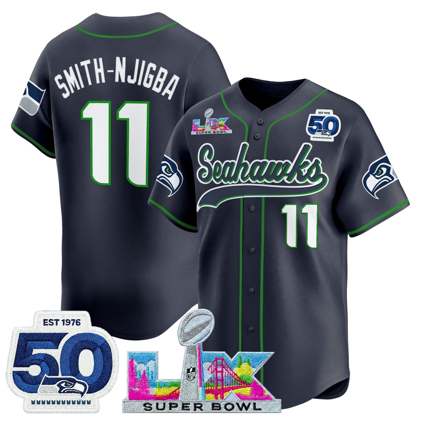 Camisa NFL Men’s Seattle “Super Bowl LX & United States 250th Anniversary Patch” Vapor Jersey