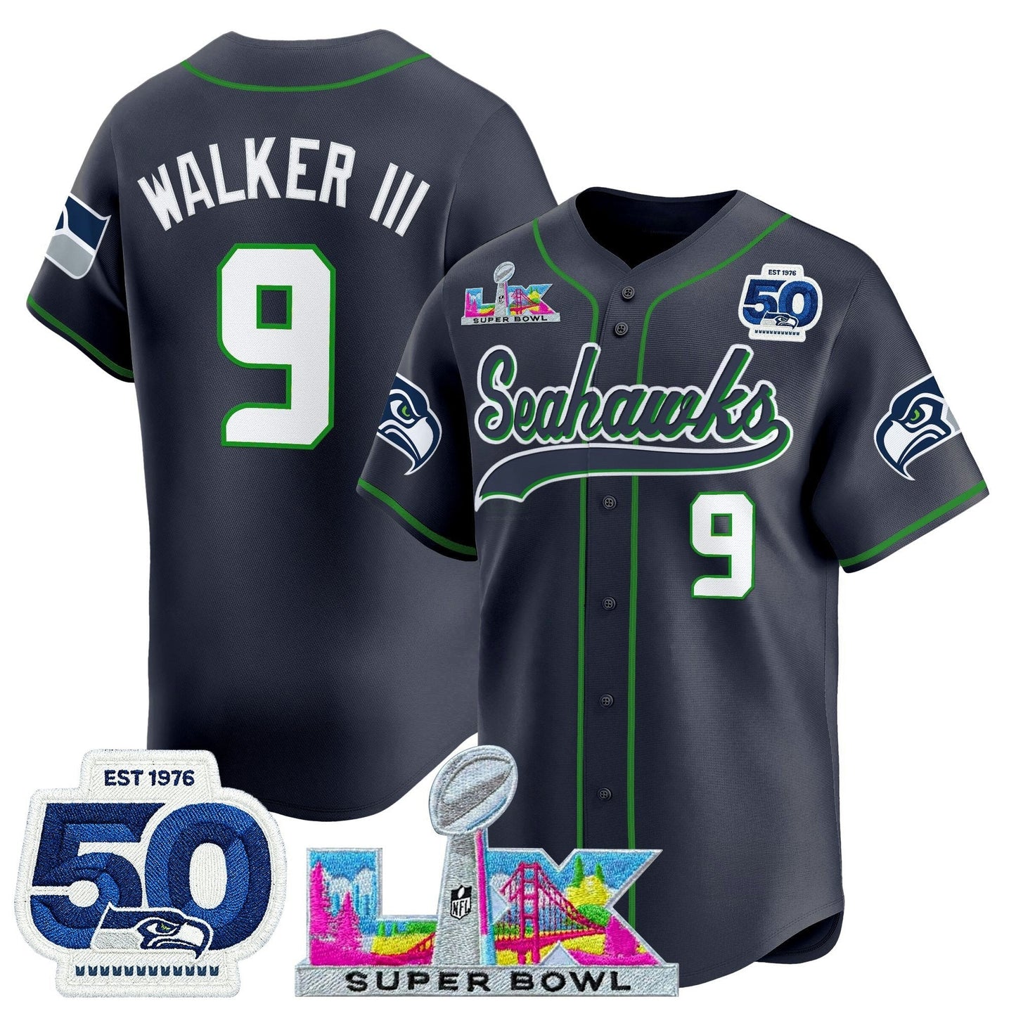Camisa NFL Men’s Seattle “Super Bowl LX & United States 250th Anniversary Patch” Vapor Jersey