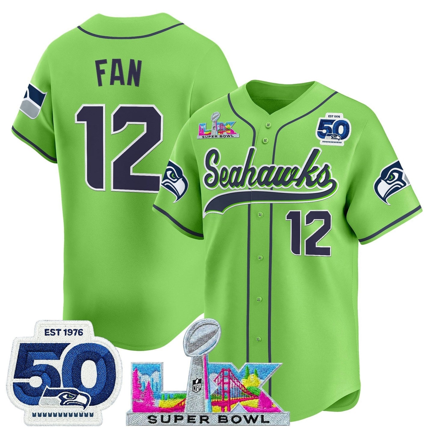 Camisa NFL Men’s Seattle “Super Bowl LX & United States 250th Anniversary Patch” Vapor Jersey