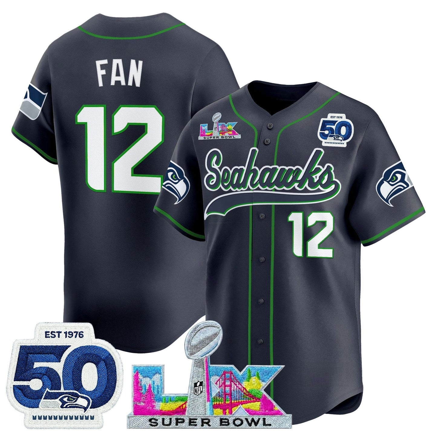 Camisa NFL Men’s Seattle “Super Bowl LX & United States 250th Anniversary Patch” Vapor Jersey