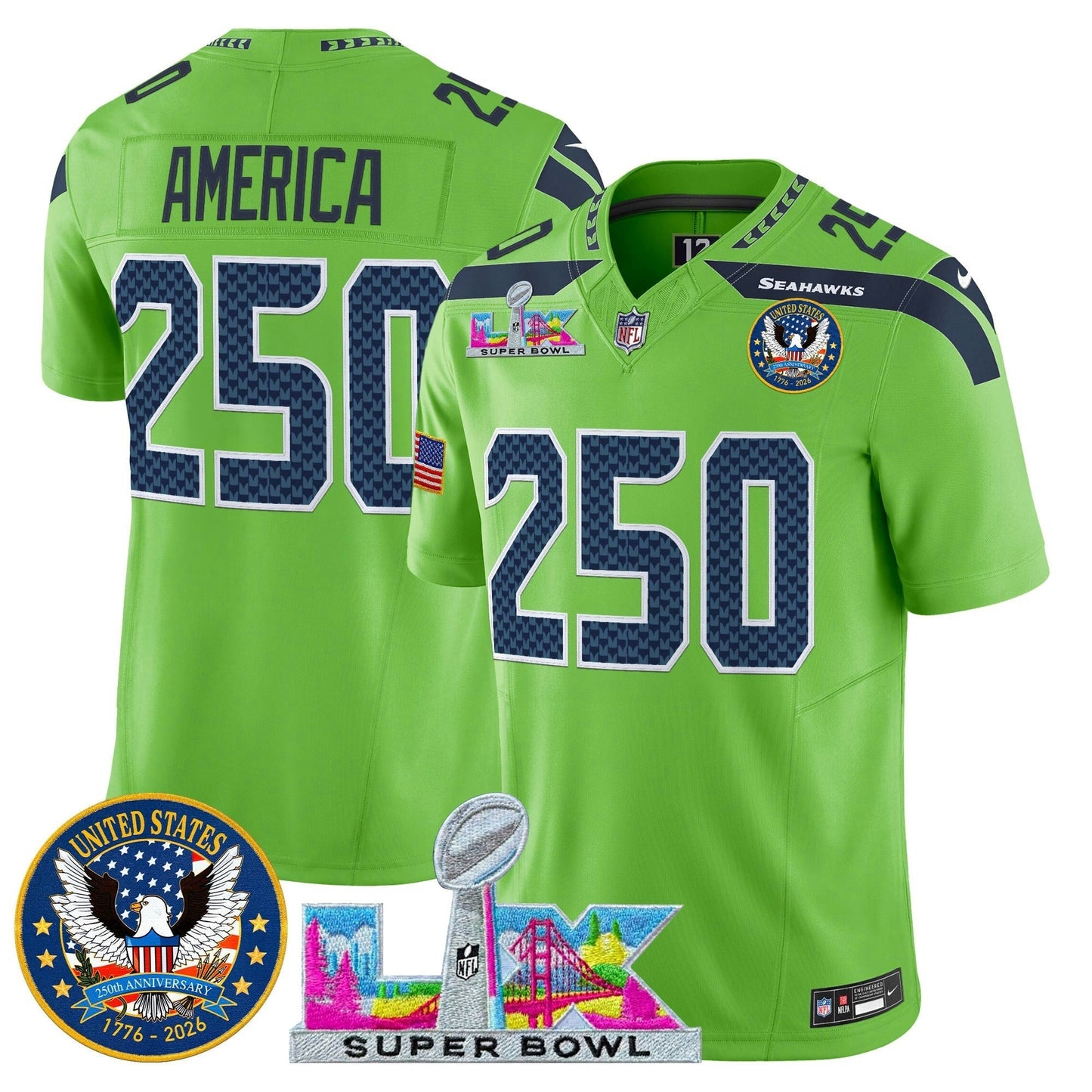Camisa NFL Men’s Seattle “Super Bowl LX & United States 250th Patch” Vapor Limited Jersey