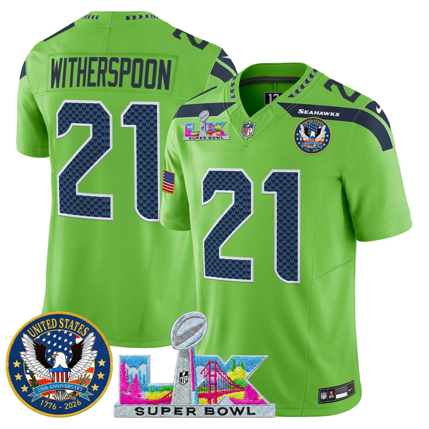 Camisa NFL Men’s Seattle “Super Bowl LX & United States 250th Patch” Vapor Limited Jersey