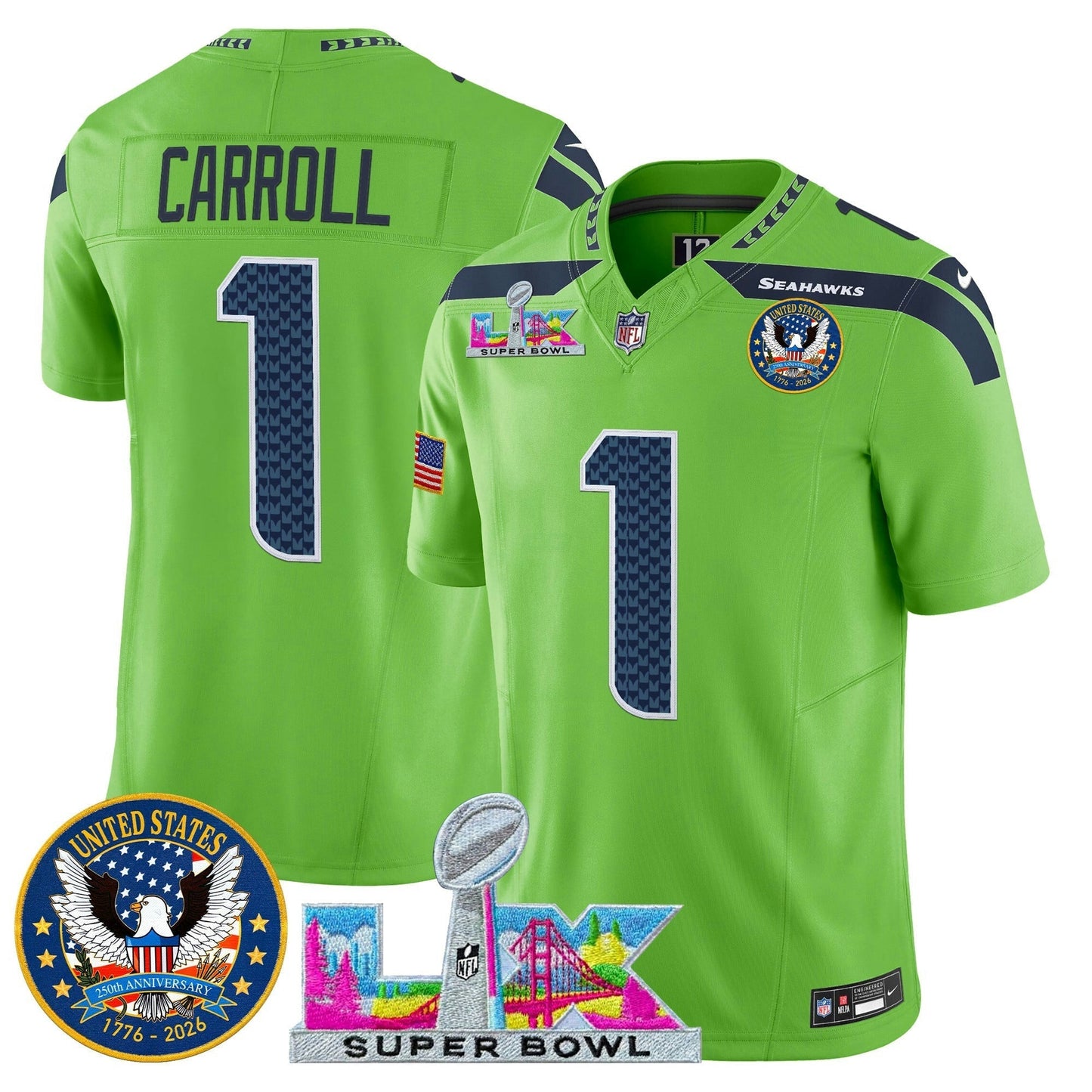 Camisa NFL Men’s Seattle “Super Bowl LX & United States 250th Patch” Vapor Limited Jersey