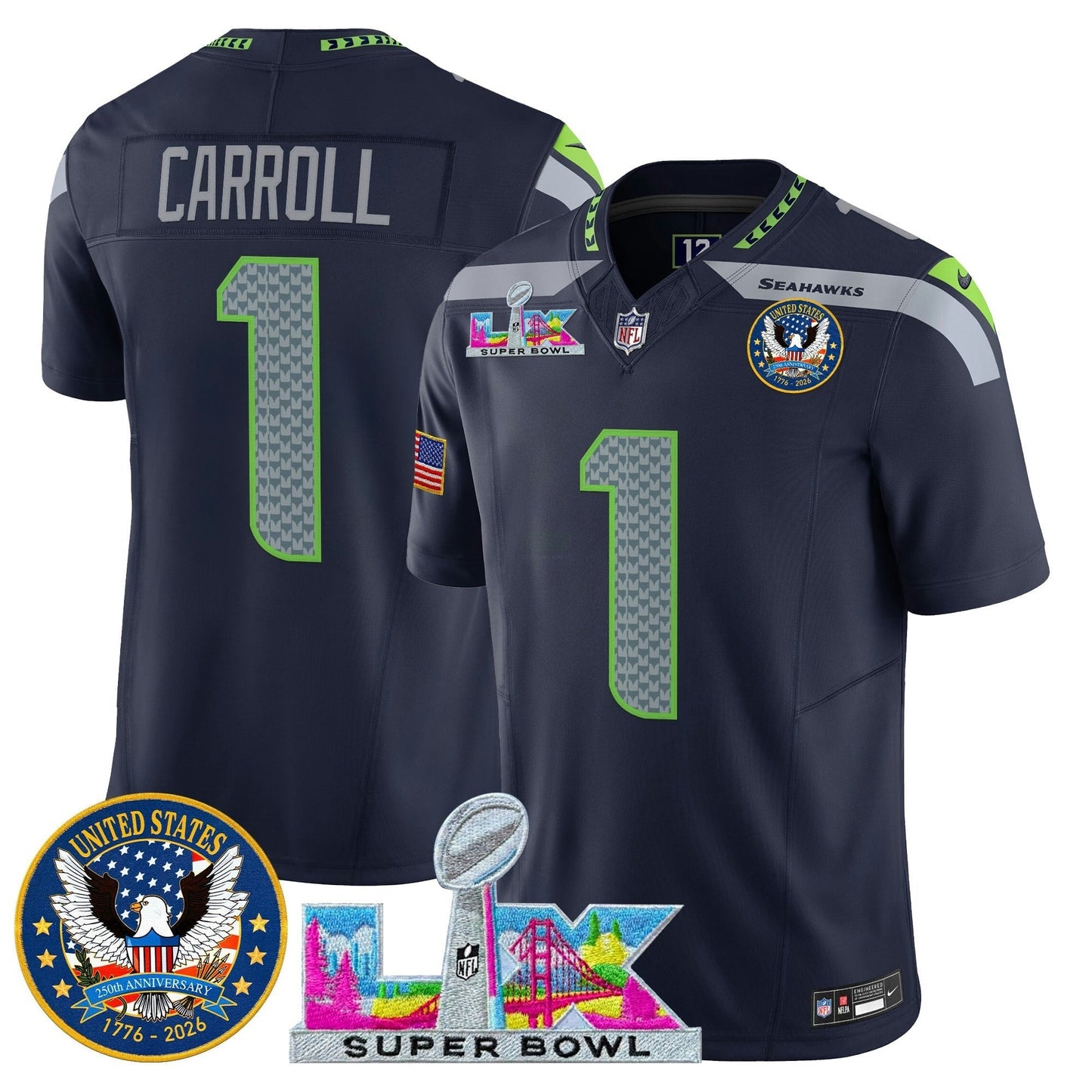 Camisa NFL Men’s Seattle “Super Bowl LX & United States 250th Patch” Vapor Limited Jersey