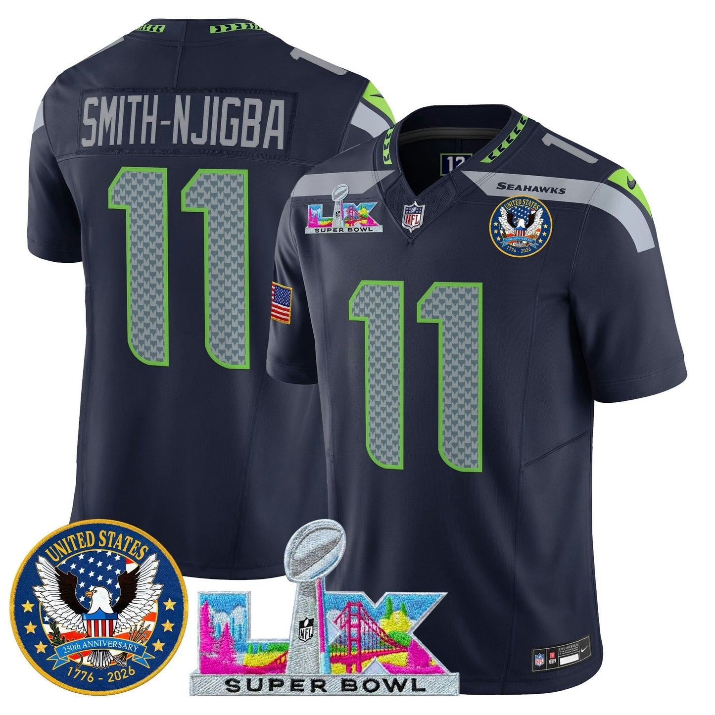Camisa NFL Men’s Seattle “Super Bowl LX & United States 250th Patch” Vapor Limited Jersey