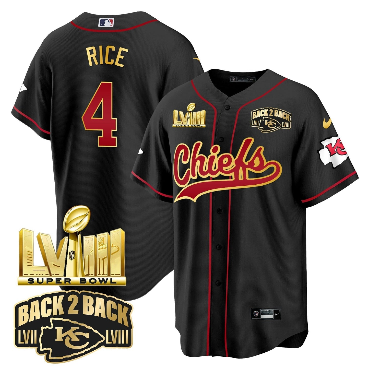 Camisa NFL Men’s Super Bowl LVIII & Back 2 Back Gold Patch Jersey