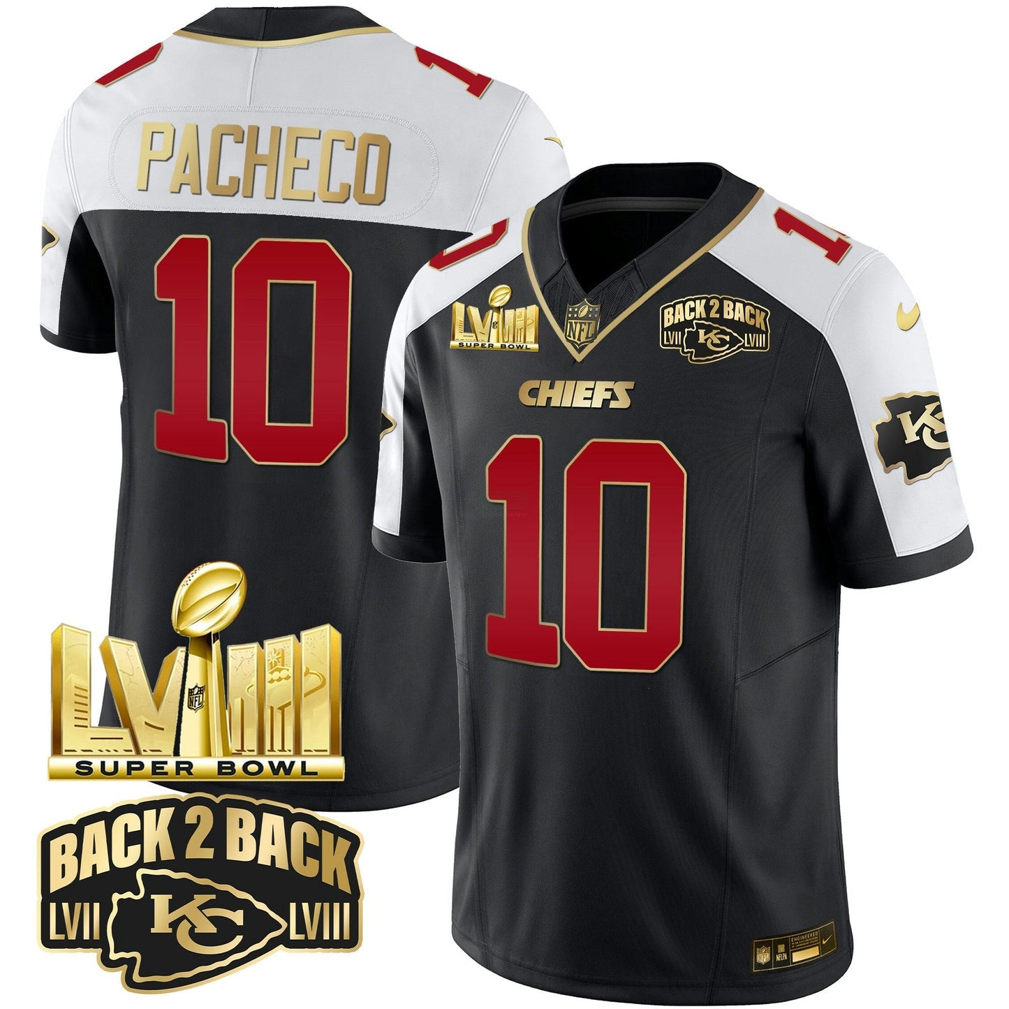 Camisa NFL Men’s Super Bowl LVIII & Back 2 Back Gold Patch Vapor Jersey