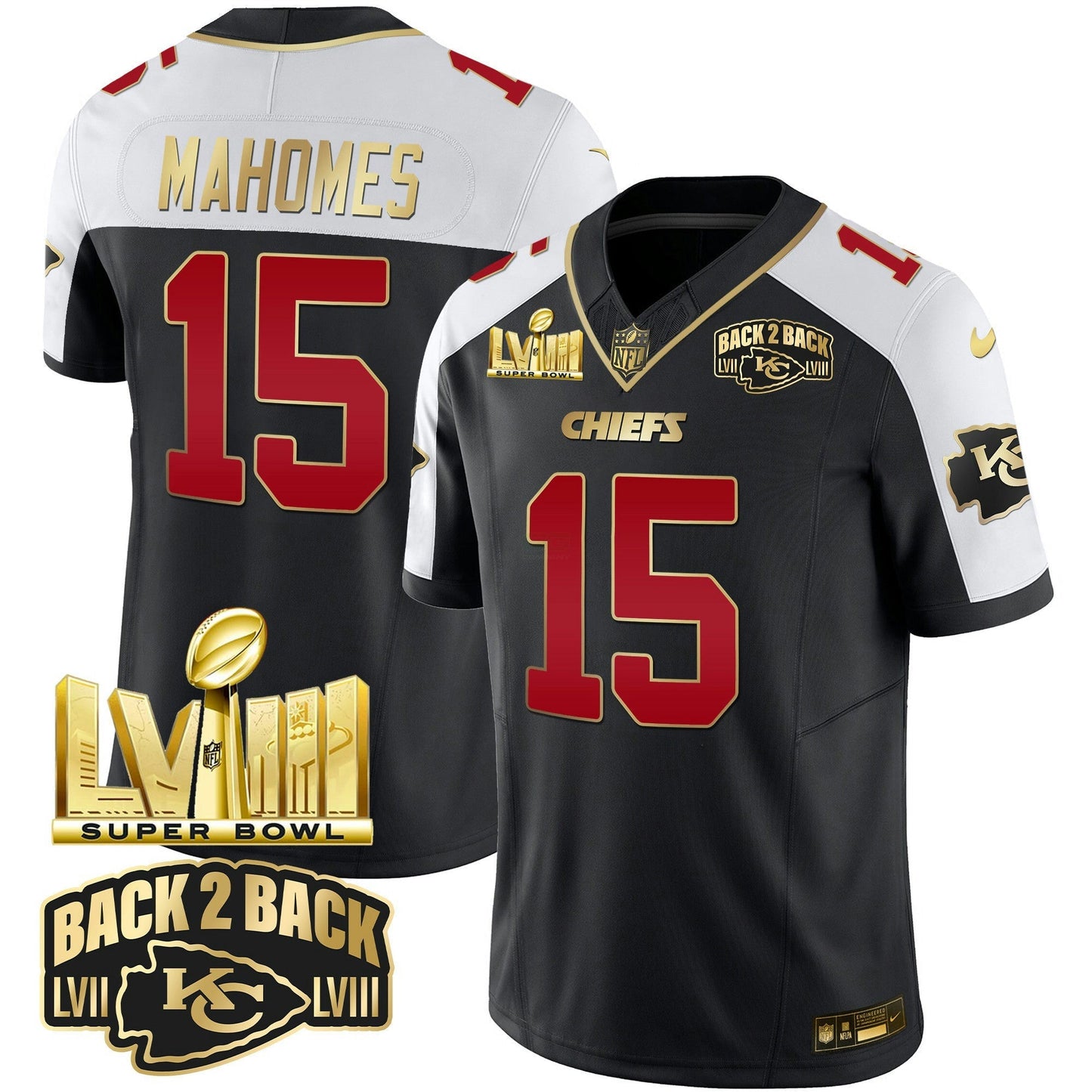 Camisa NFL Men’s Super Bowl LVIII & Back 2 Back Gold Patch Vapor Jersey