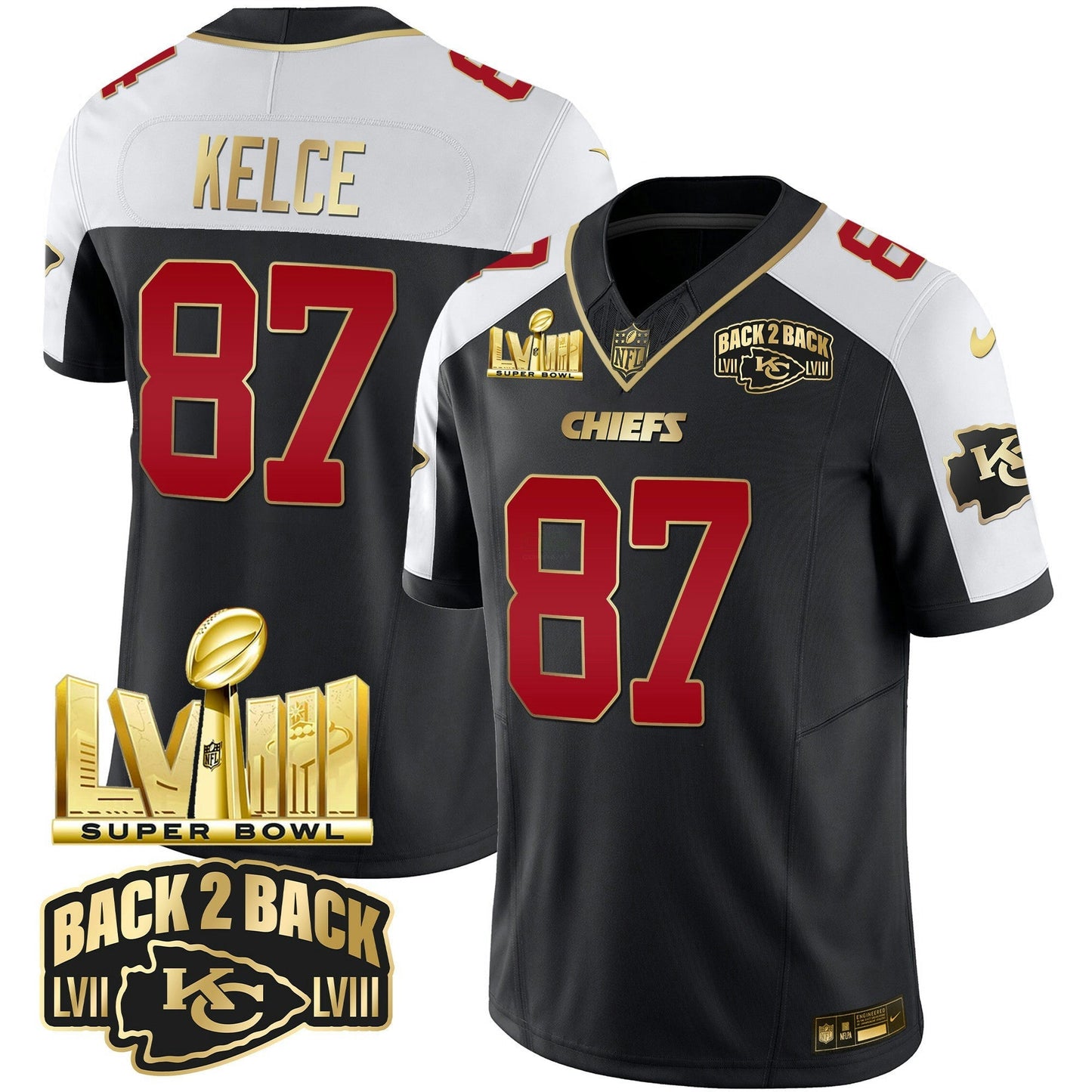 Camisa NFL Men’s Super Bowl LVIII & Back 2 Back Gold Patch Vapor Jersey