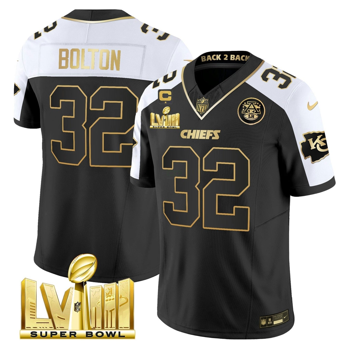 Camisa NFL Men’s Super Bowl LVIII & Back 2 Back Gold Patch Vapor Jersey V5