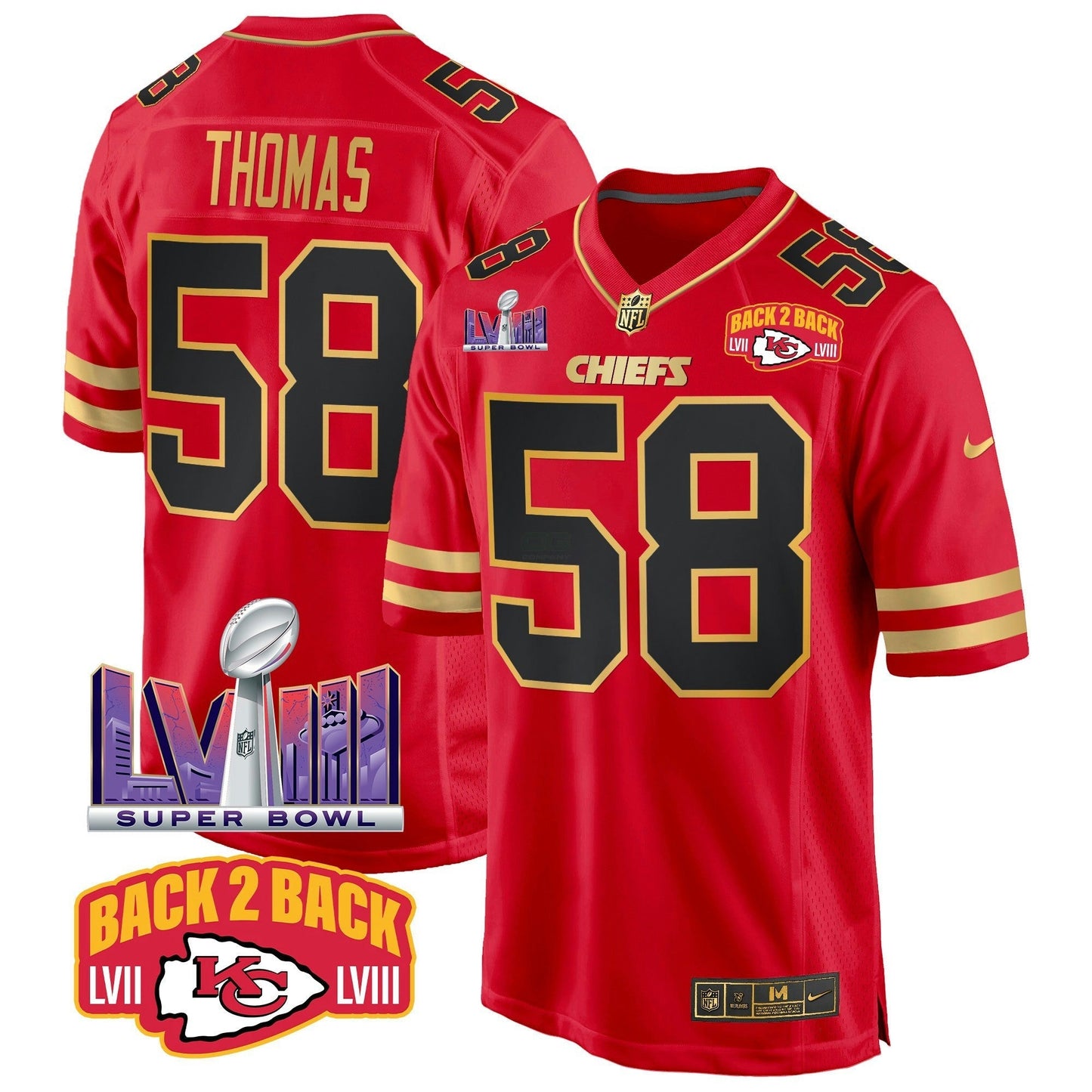 Camisa NFL Men’s Super Bowl LVIII & Back 2 Back Patch Game Jersey