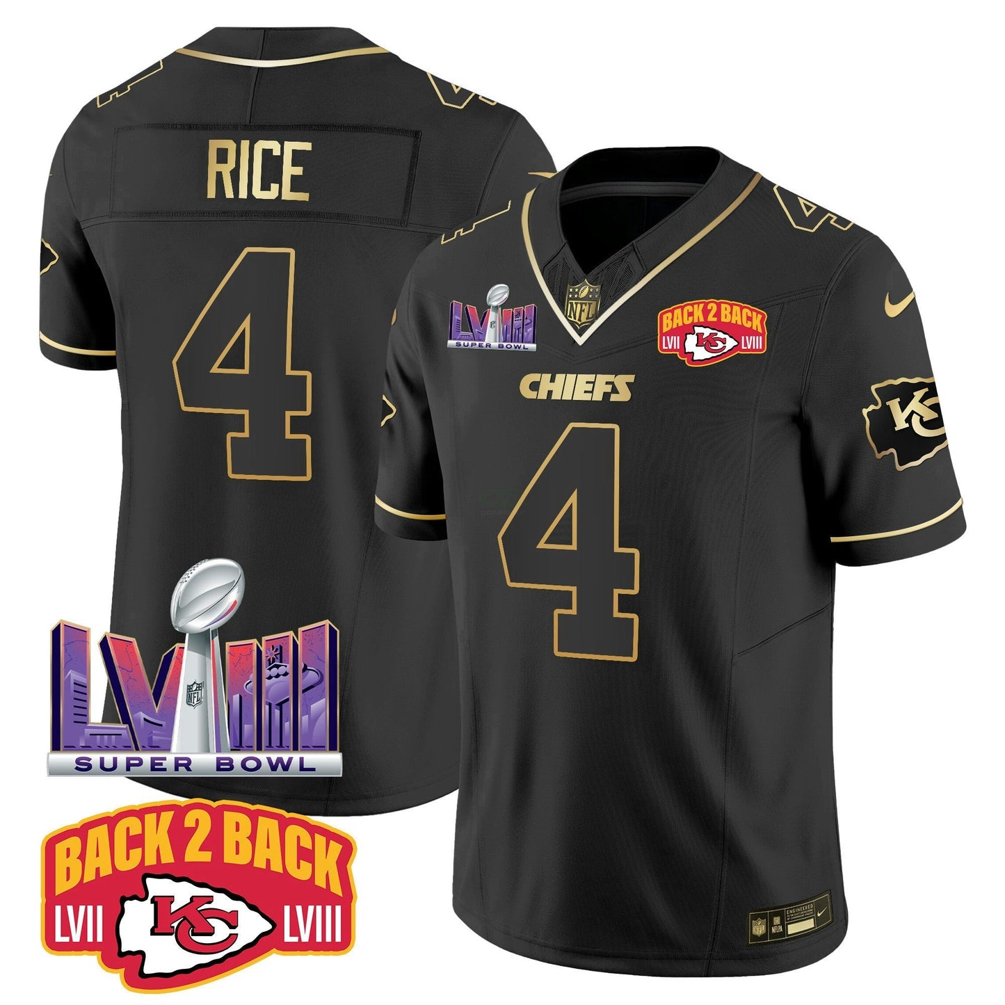 Camisa NFL Men’s Super Bowl LVIII & Back 2 Back Patch Vapor Jersey V2