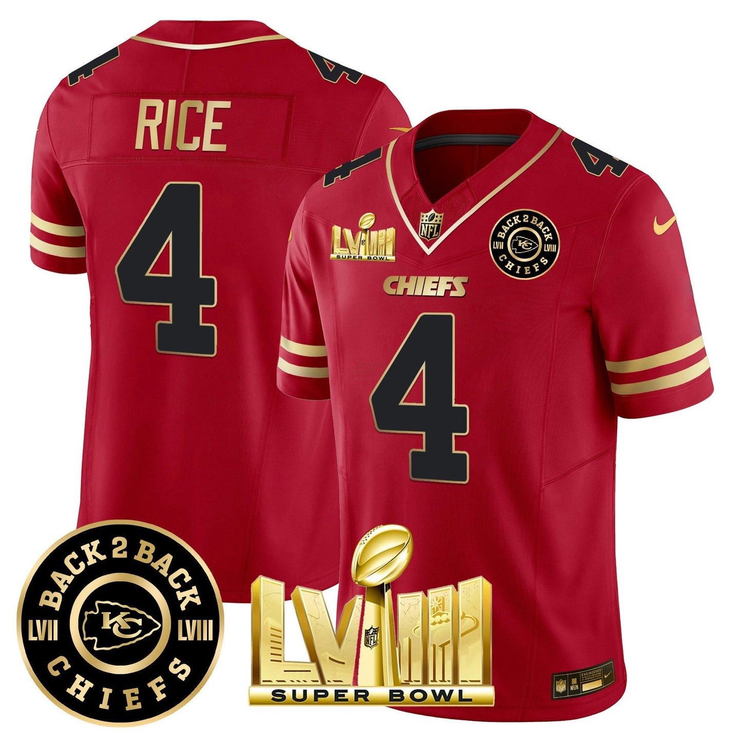 Camisa NFL Men’s Super Bowl LVIII & Back 2 Back Patch Vapor Jersey V3