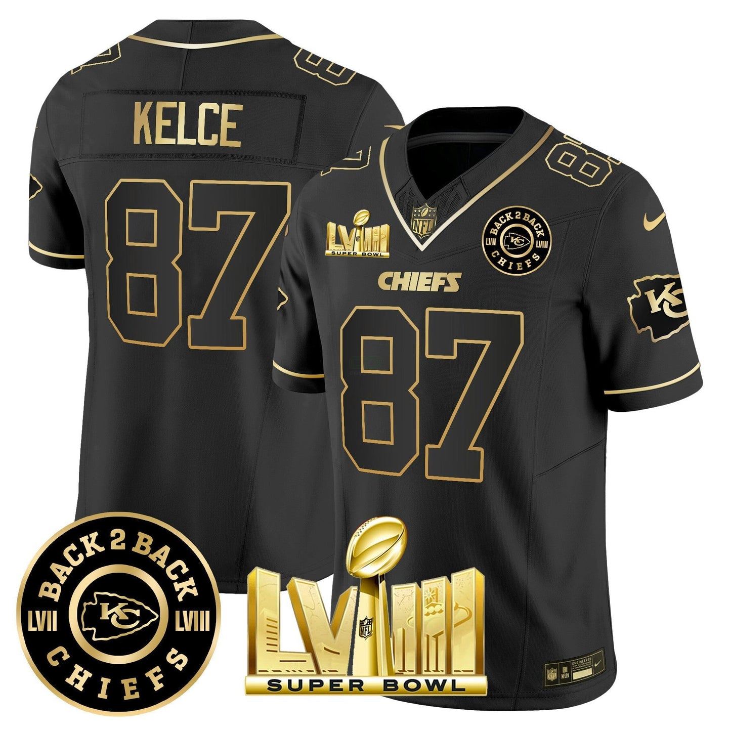 Camisa NFL Men’s Super Bowl LVIII & Back 2 Back Patch Vapor Jersey V4