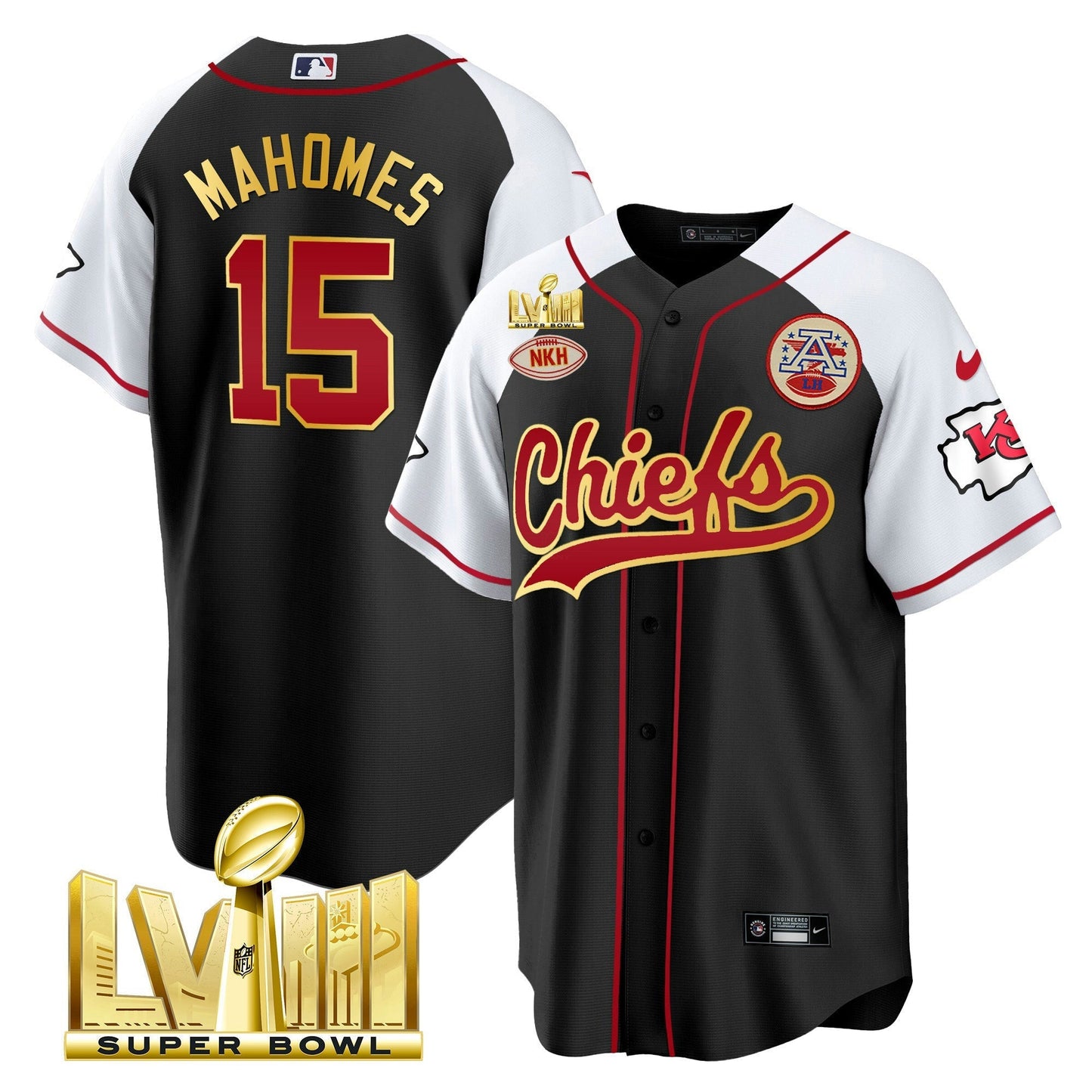 Camisa NFL Kansas City Chiefs Men’s Super Bowl LVIII Dourada Patch Jersey