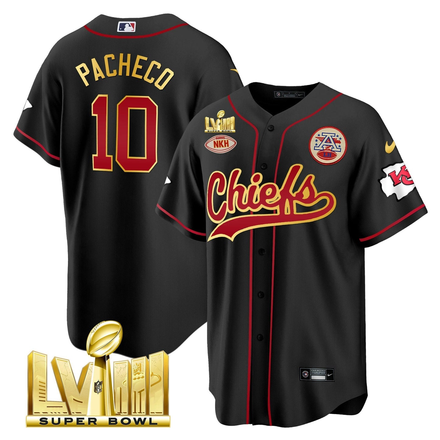 Camisa NFL Kansas City Chiefs Men’s Super Bowl LVIII Dourada Patch Jersey