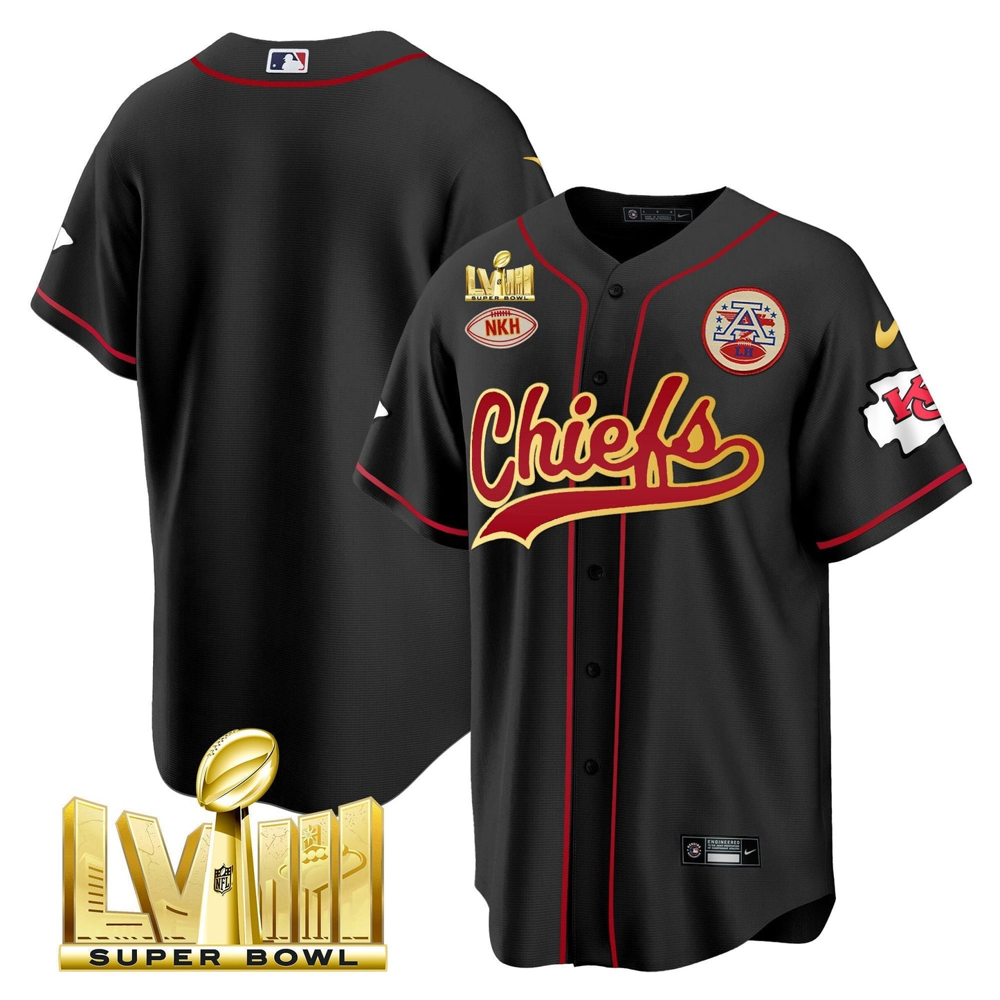 Camisa NFL Kansas City Chiefs Men’s Super Bowl LVIII Dourada Patch Jersey