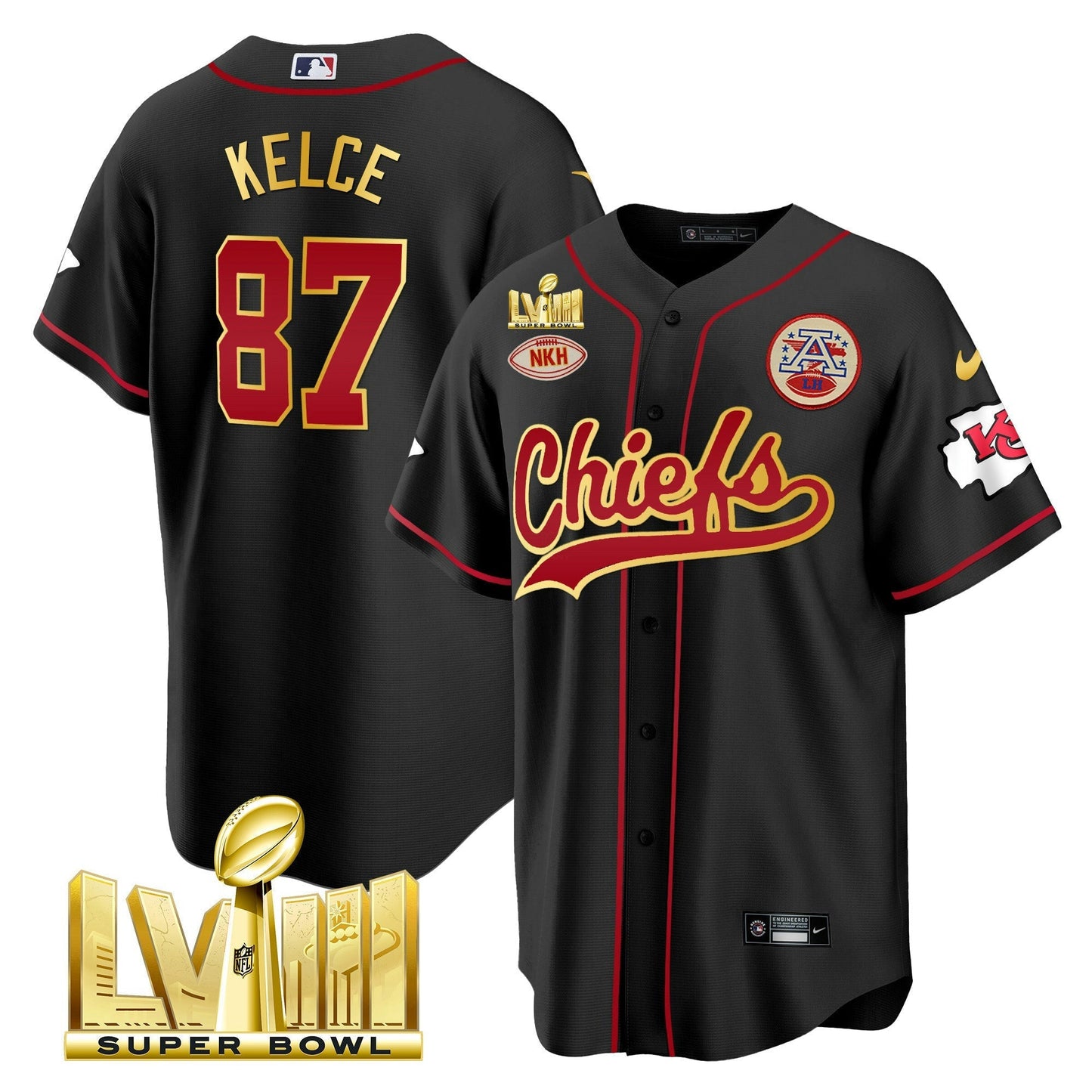 Camisa NFL Kansas City Chiefs Men’s Super Bowl LVIII Dourada Patch Jersey