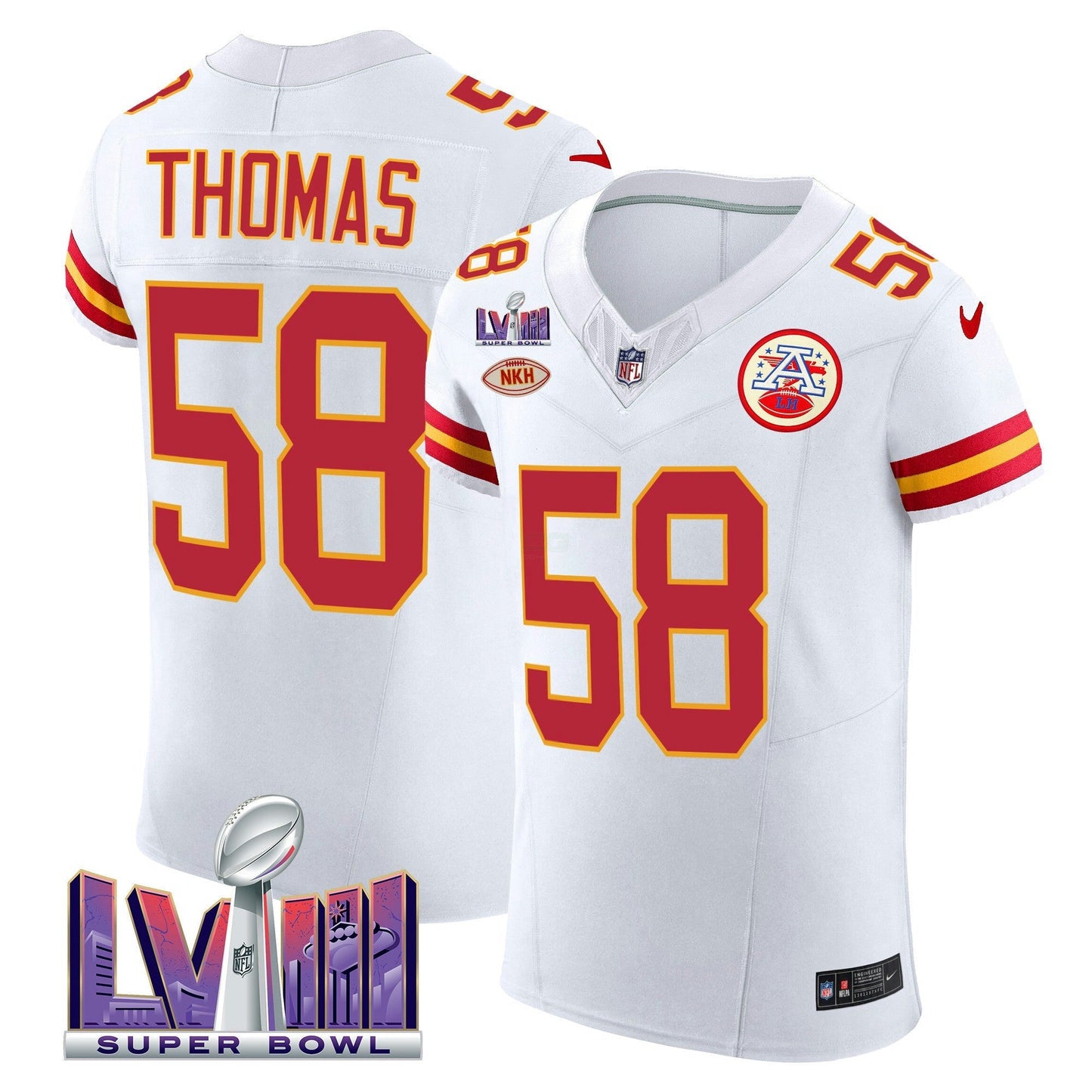 Camisa NFL Kansas City Chiefs Men’s Super Bowl LVIII Dourada Patch Vapor Elite Jersey
