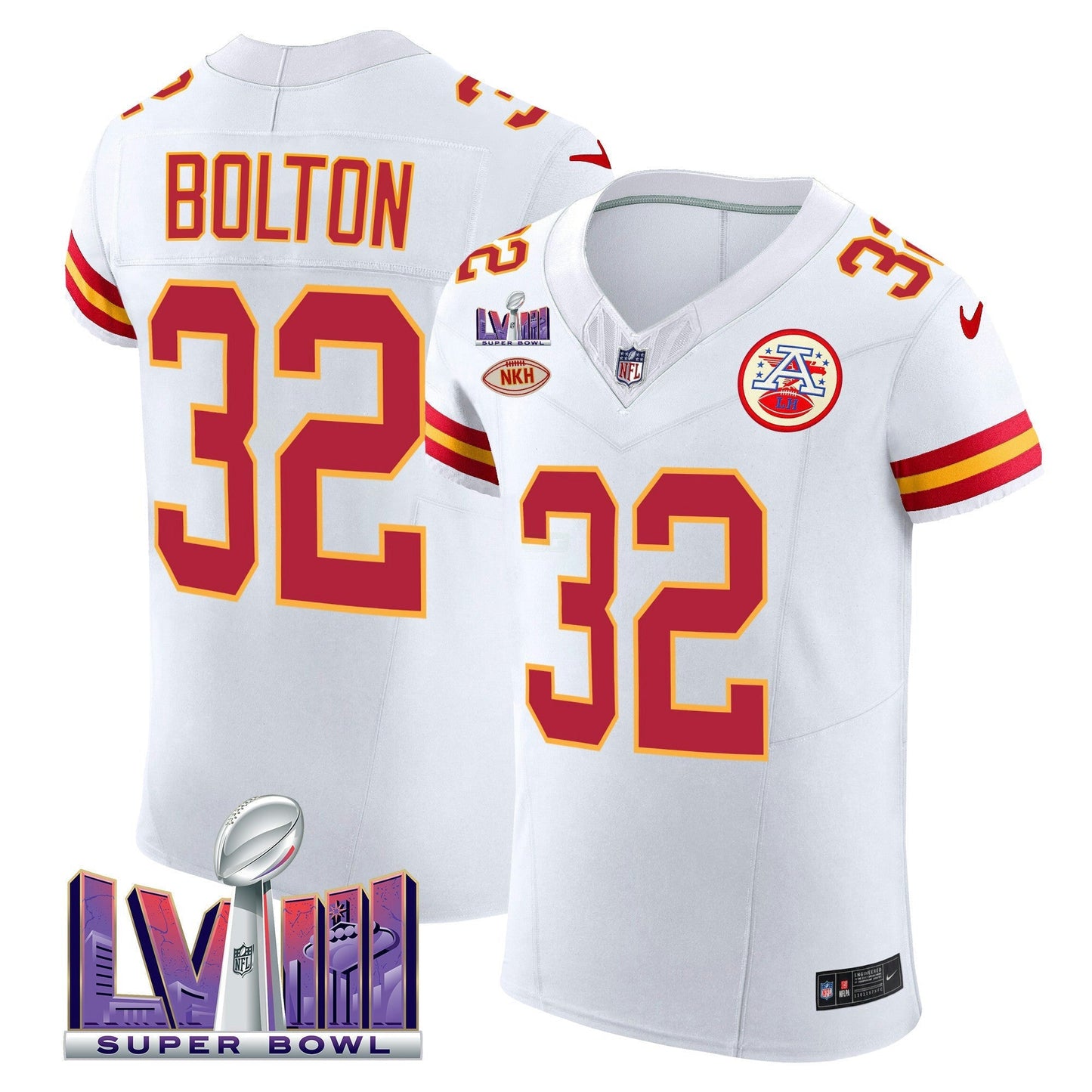 Camisa NFL Kansas City Chiefs Men’s Super Bowl LVIII Dourada Patch Vapor Elite Jersey