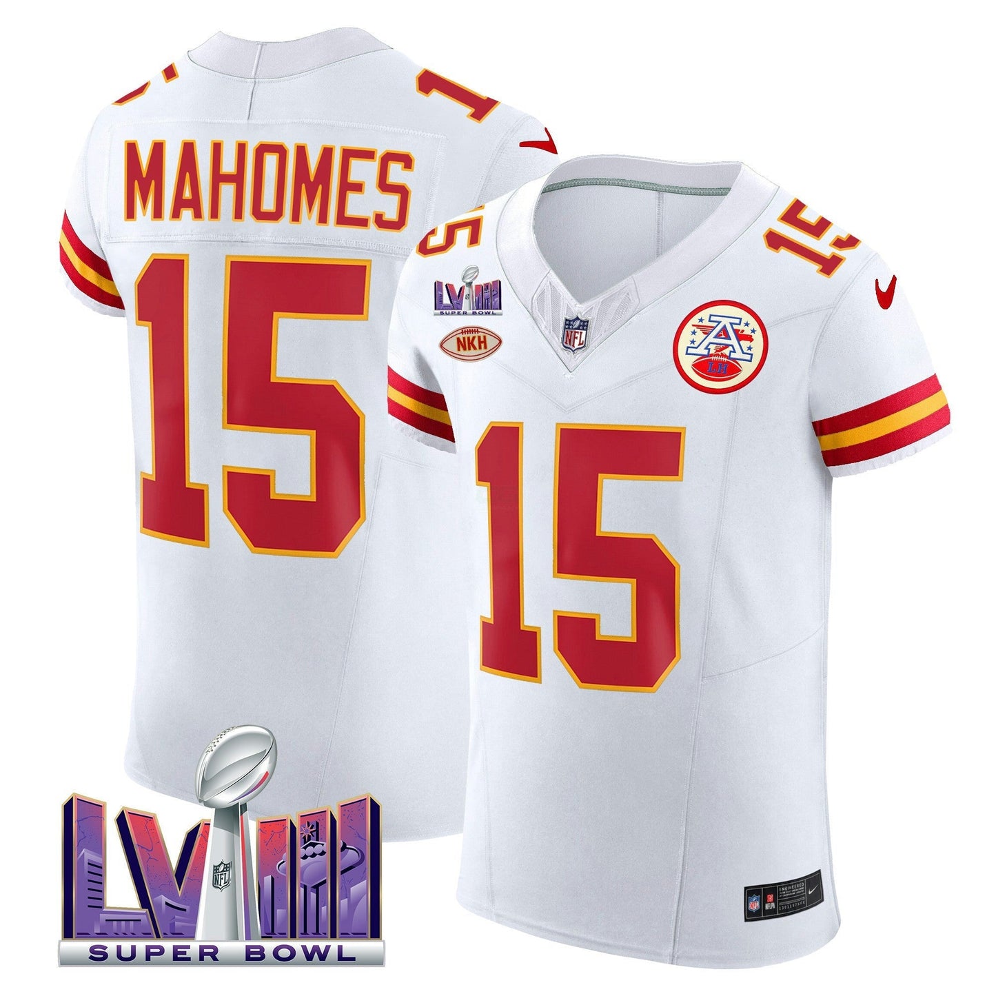 Camisa NFL Kansas City Chiefs Men’s Super Bowl LVIII Dourada Patch Vapor Elite Jersey