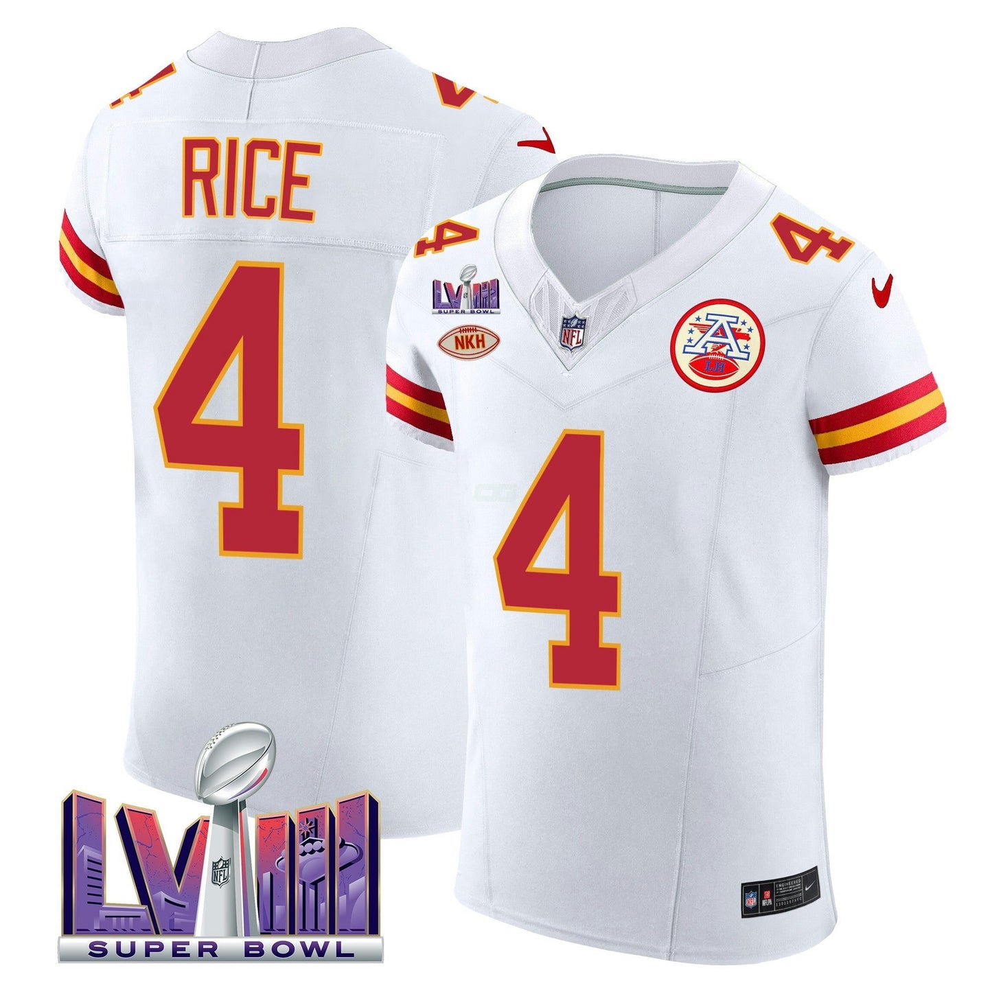 Camisa NFL Kansas City Chiefs Men’s Super Bowl LVIII Dourada Patch Vapor Elite Jersey