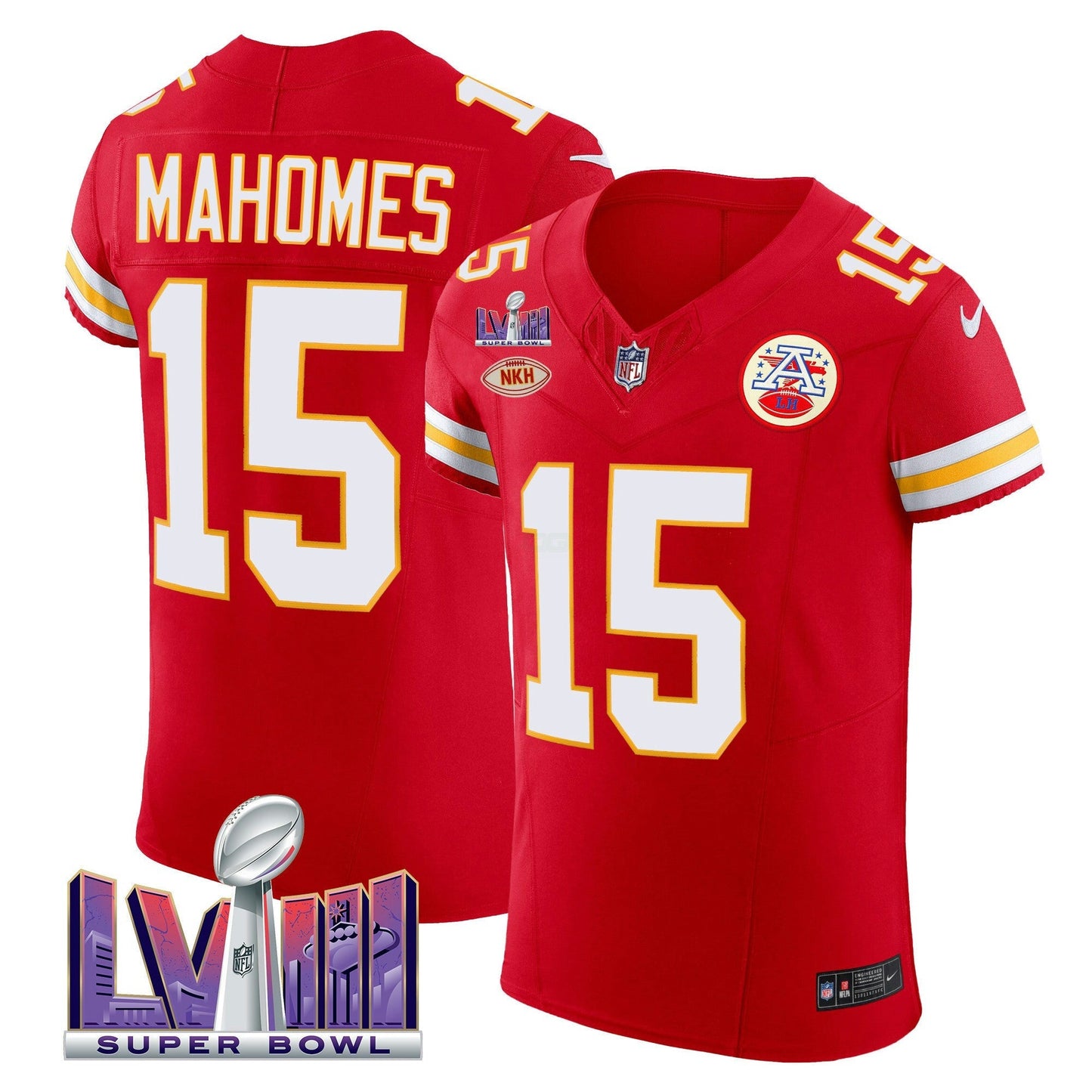 Camisa NFL Kansas City Chiefs Men’s Super Bowl LVIII Dourada Patch Vapor Elite Jersey