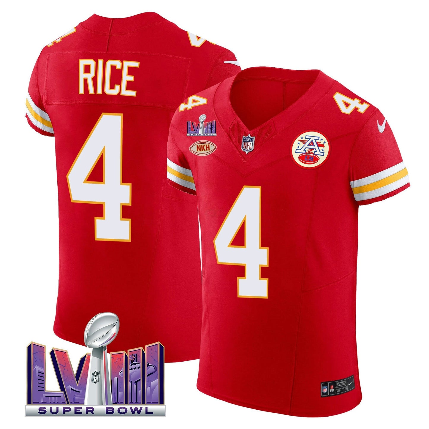 Camisa NFL Kansas City Chiefs Men’s Super Bowl LVIII Dourada Patch Vapor Elite Jersey