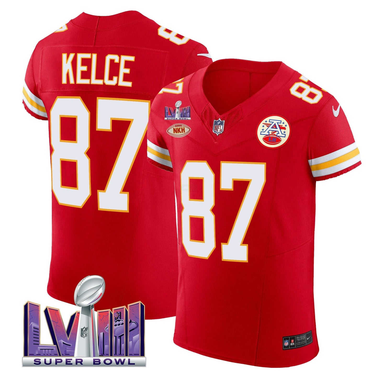 Camisa NFL Kansas City Chiefs Men’s Super Bowl LVIII Dourada Patch Vapor Elite Jersey