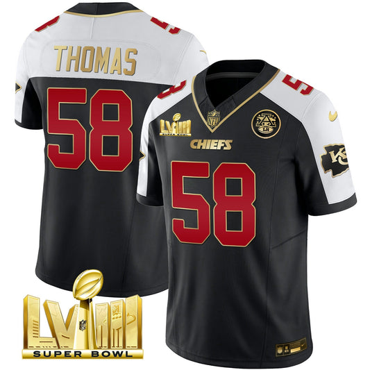 Camisa NFL Kansas City Chiefs Men’s Super Bowl LVIII Dourada Patch Vapor Jersey