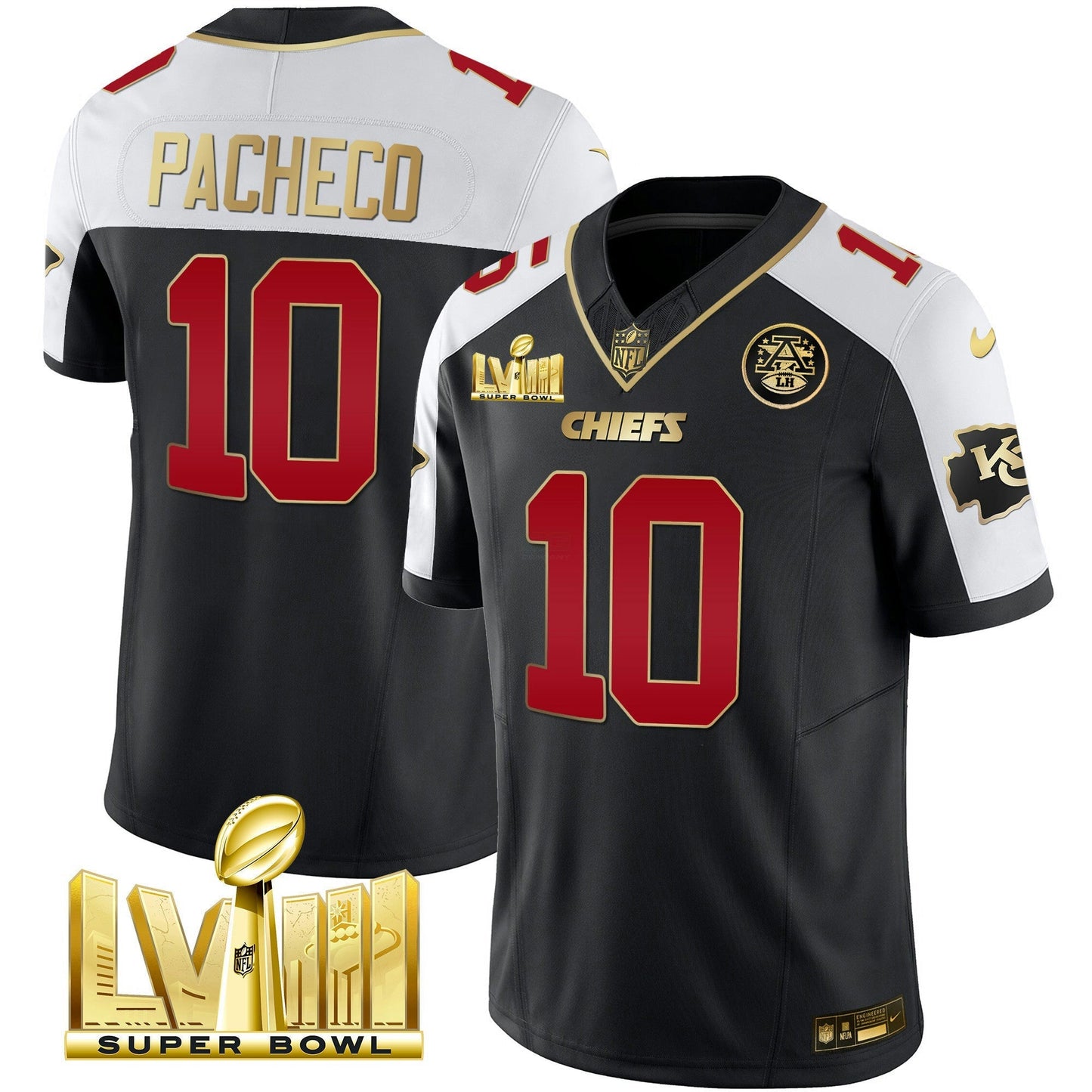 Camisa NFL Kansas City Chiefs Men’s Super Bowl LVIII Dourada Patch Vapor Jersey