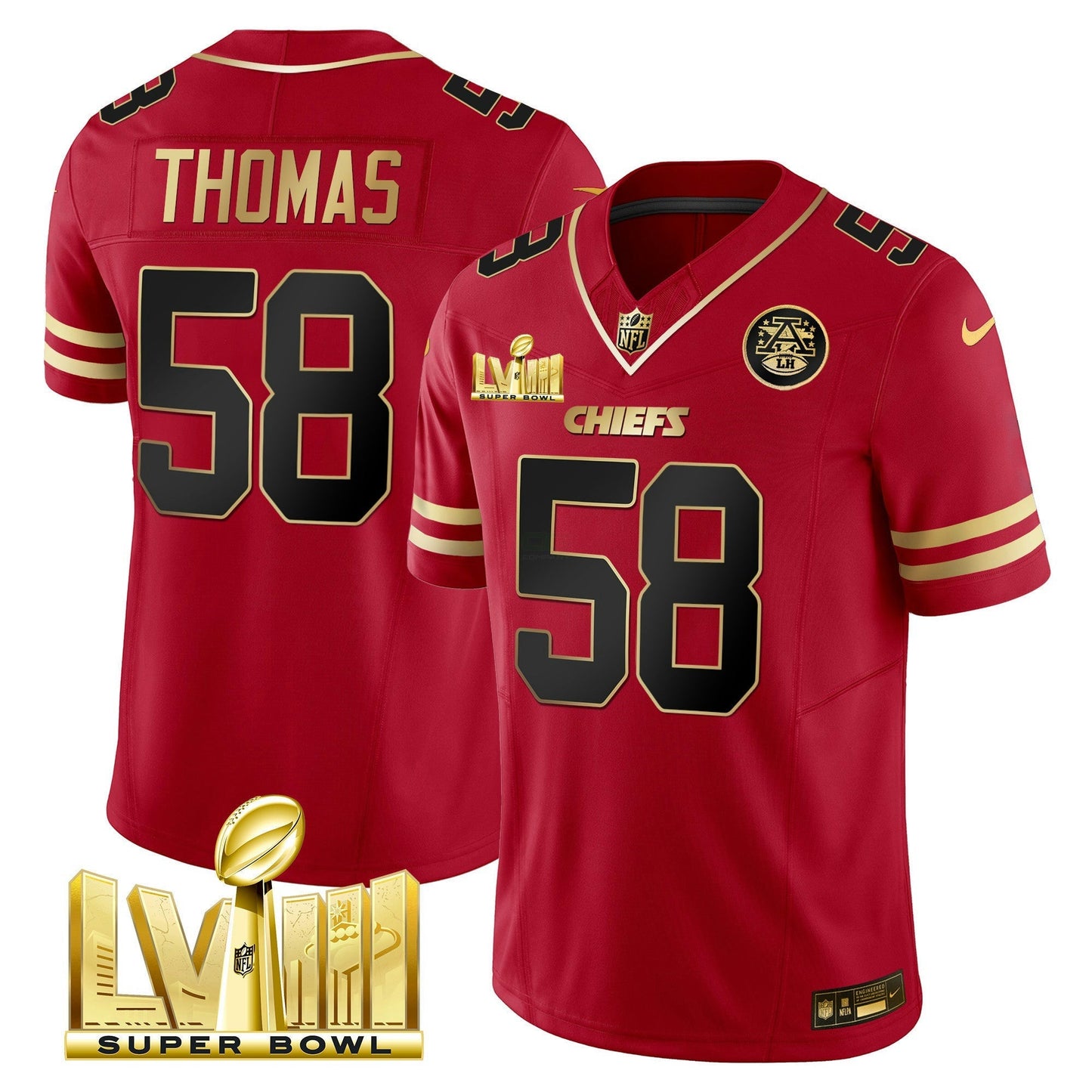 Camisa NFL Kansas City Chiefs Men’s Super Bowl LVIII Dourada Patch Vapor Jersey