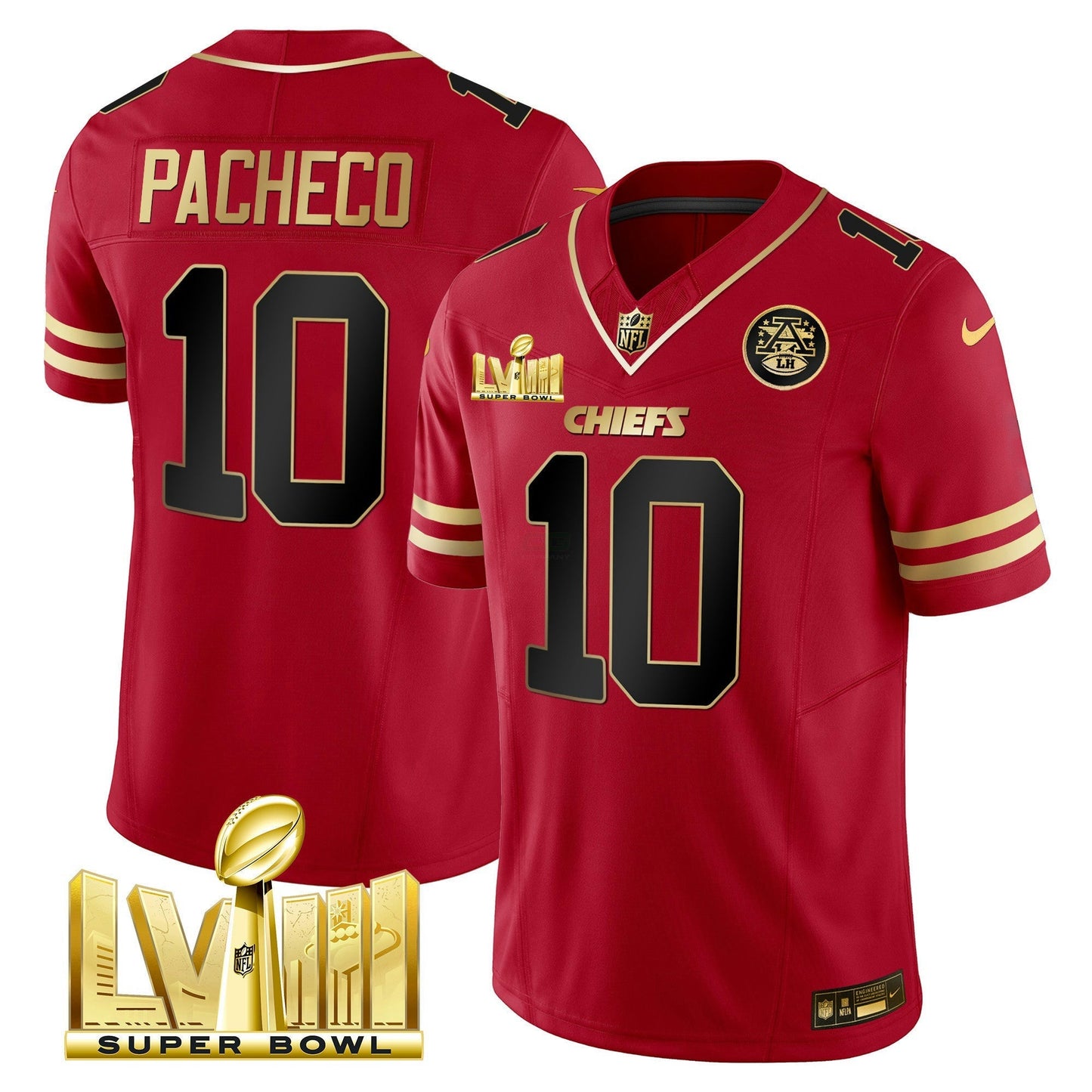 Camisa NFL Kansas City Chiefs Men’s Super Bowl LVIII Dourada Patch Vapor Jersey