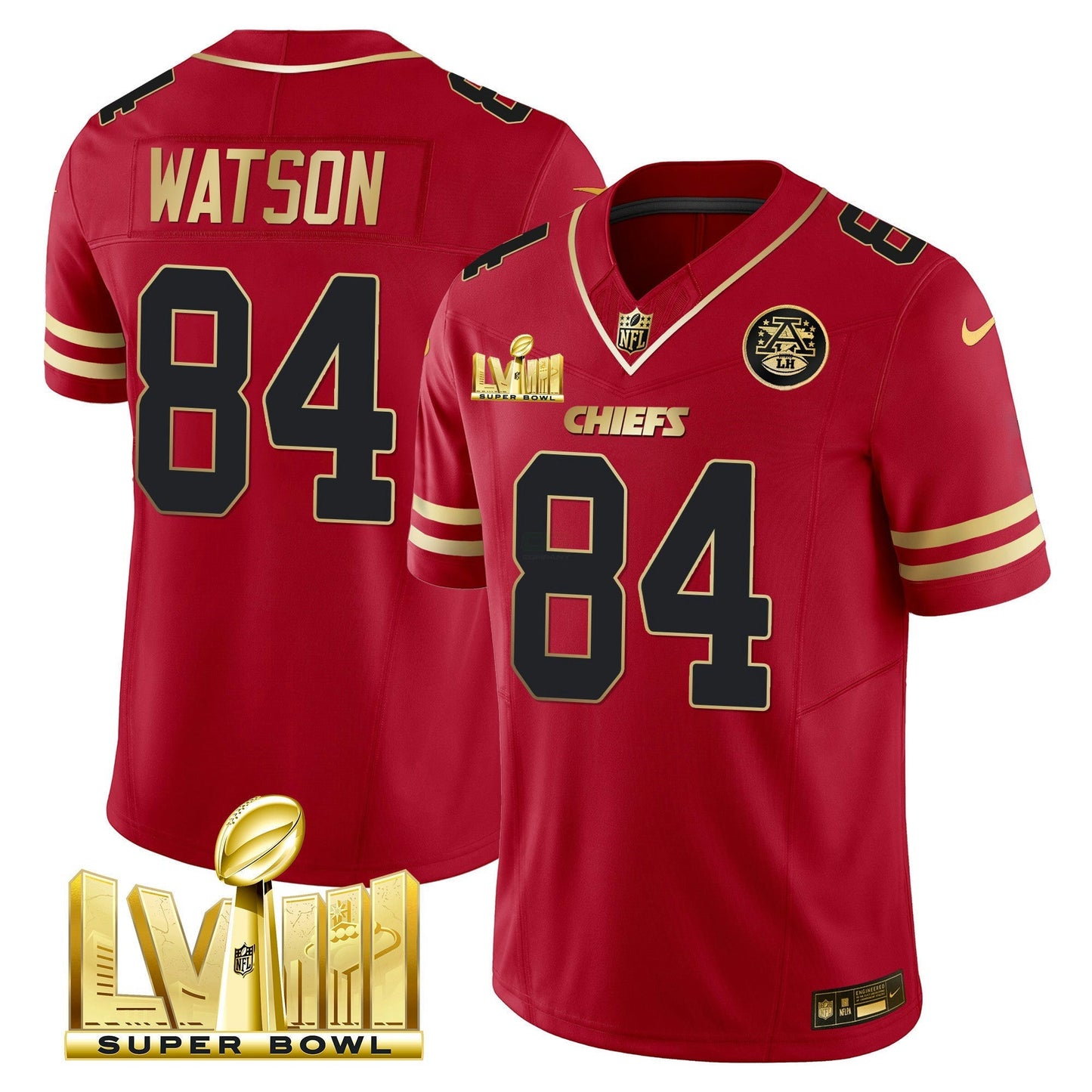 Camisa NFL Kansas City Chiefs Men’s Super Bowl LVIII Dourada Patch Vapor Jersey