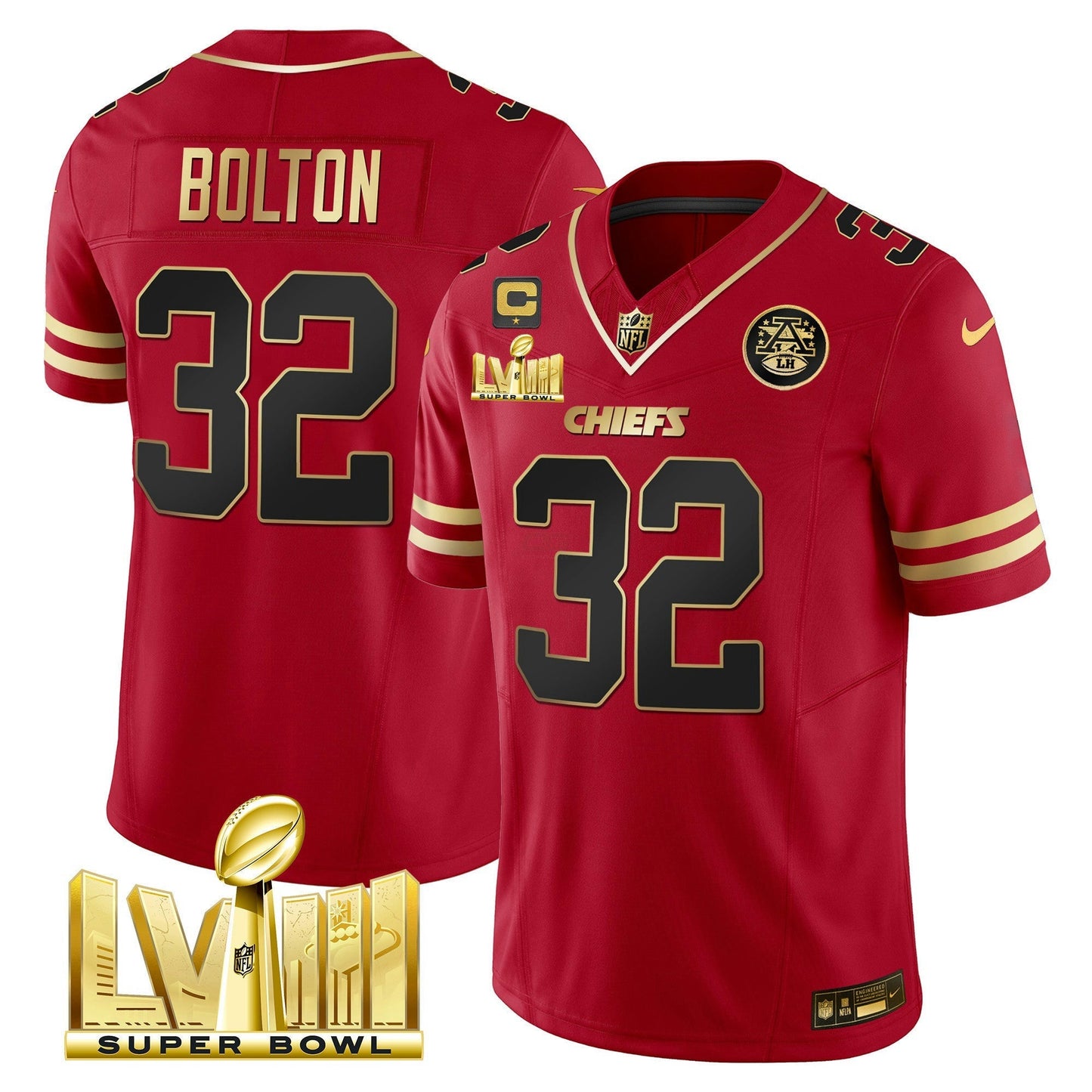 Camisa NFL Kansas City Chiefs Men’s Super Bowl LVIII Dourada Patch Vapor Jersey