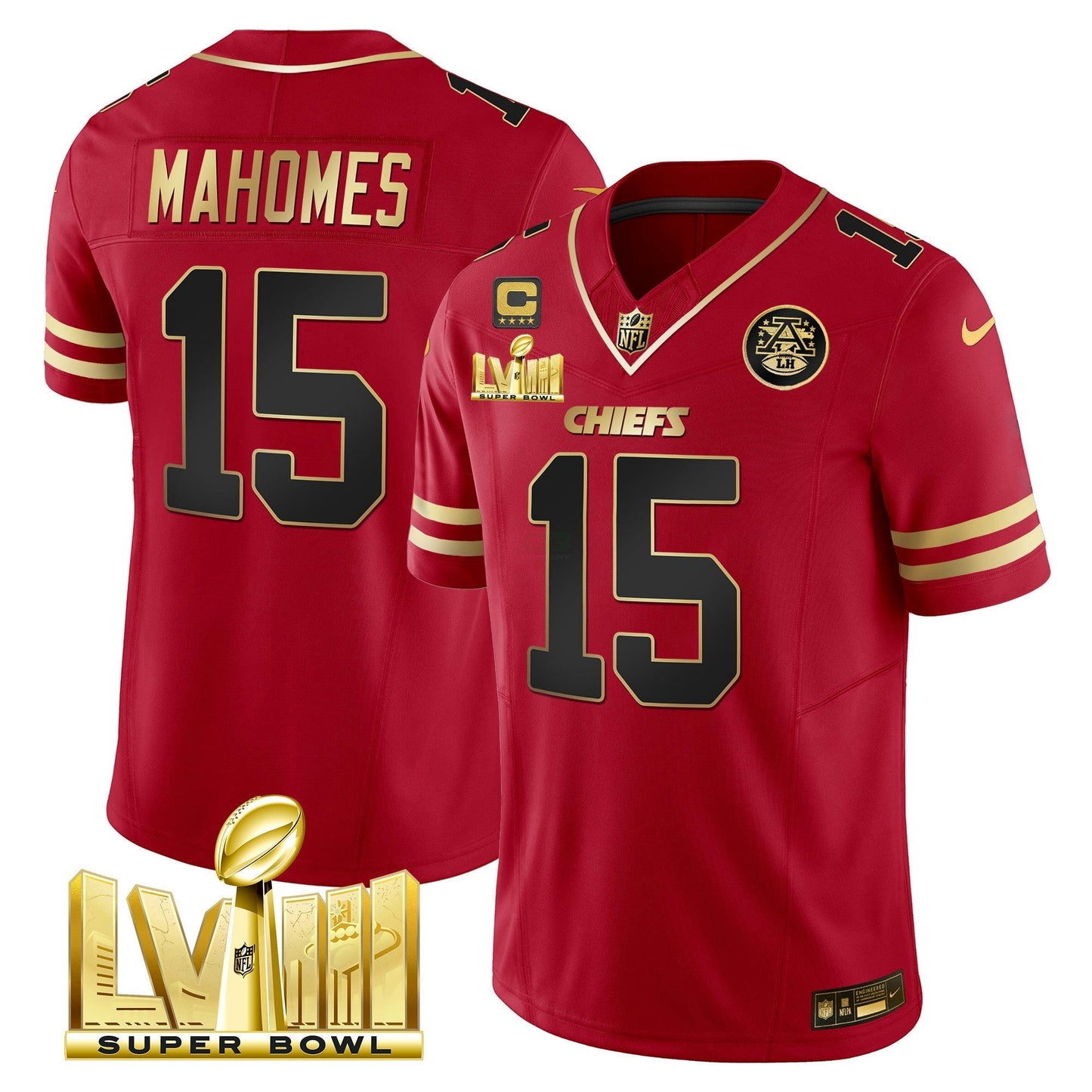 Camisa NFL Kansas City Chiefs Men’s Super Bowl LVIII Dourada Patch Vapor Jersey