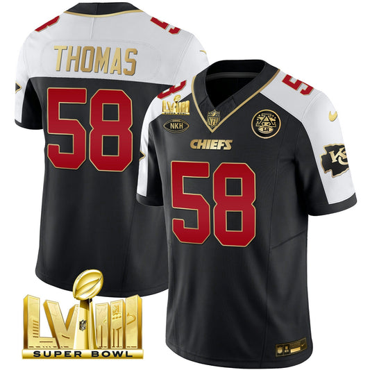 Camisa NFL Kansas City Chiefs Men’s Super Bowl LVIII Dourada Patch Vapor Jersey V2