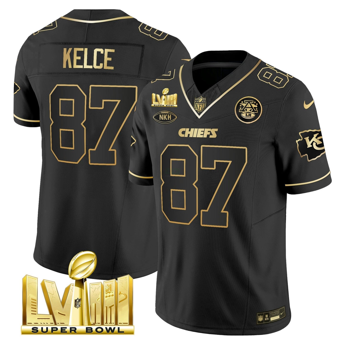 Camisa NFL Men’s Super Bowl LVIII Dourada Patch Vapor Jersey V3