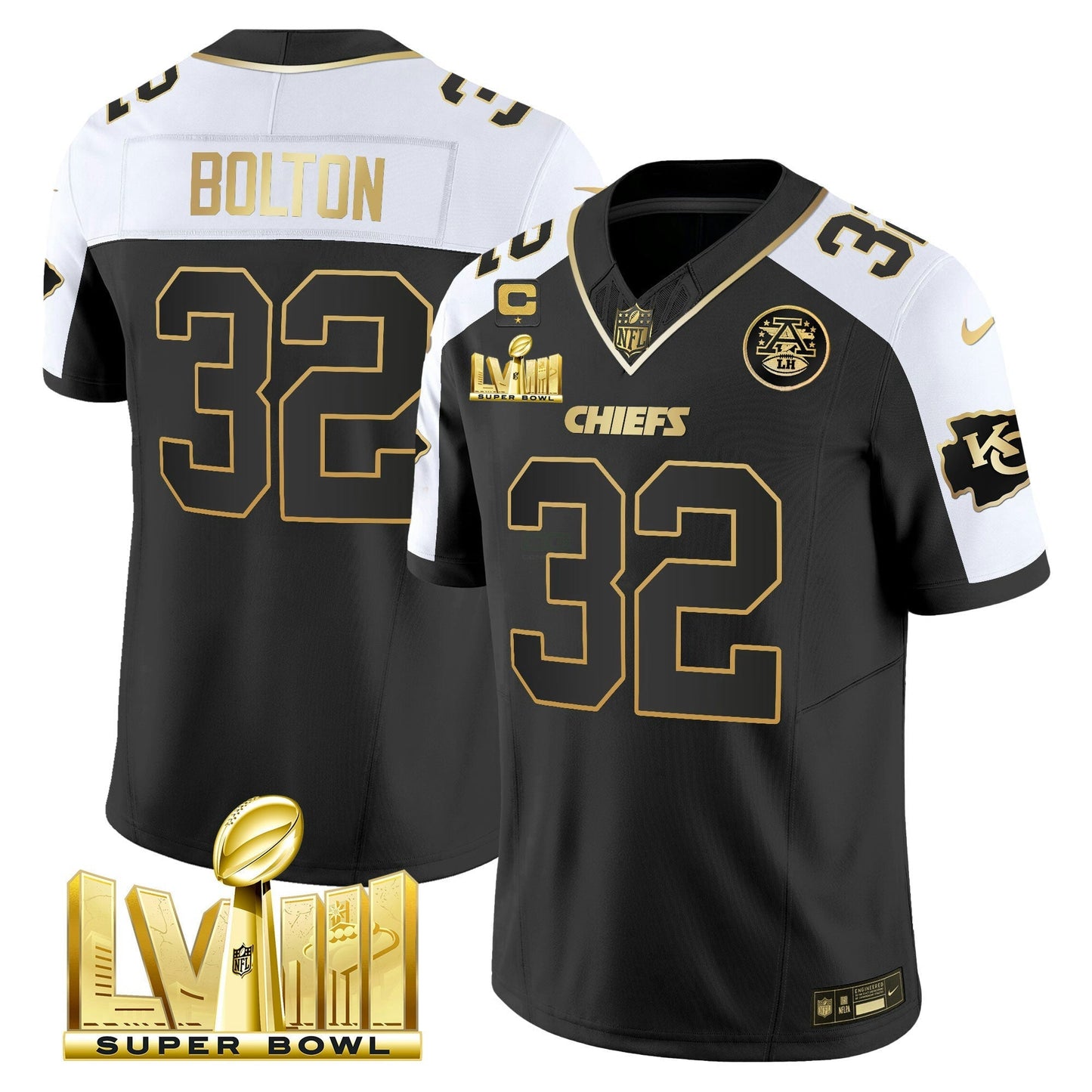 Camisa NFL Men’s Super Bowl LVIII Dourada Patch Vapor Jersey V4