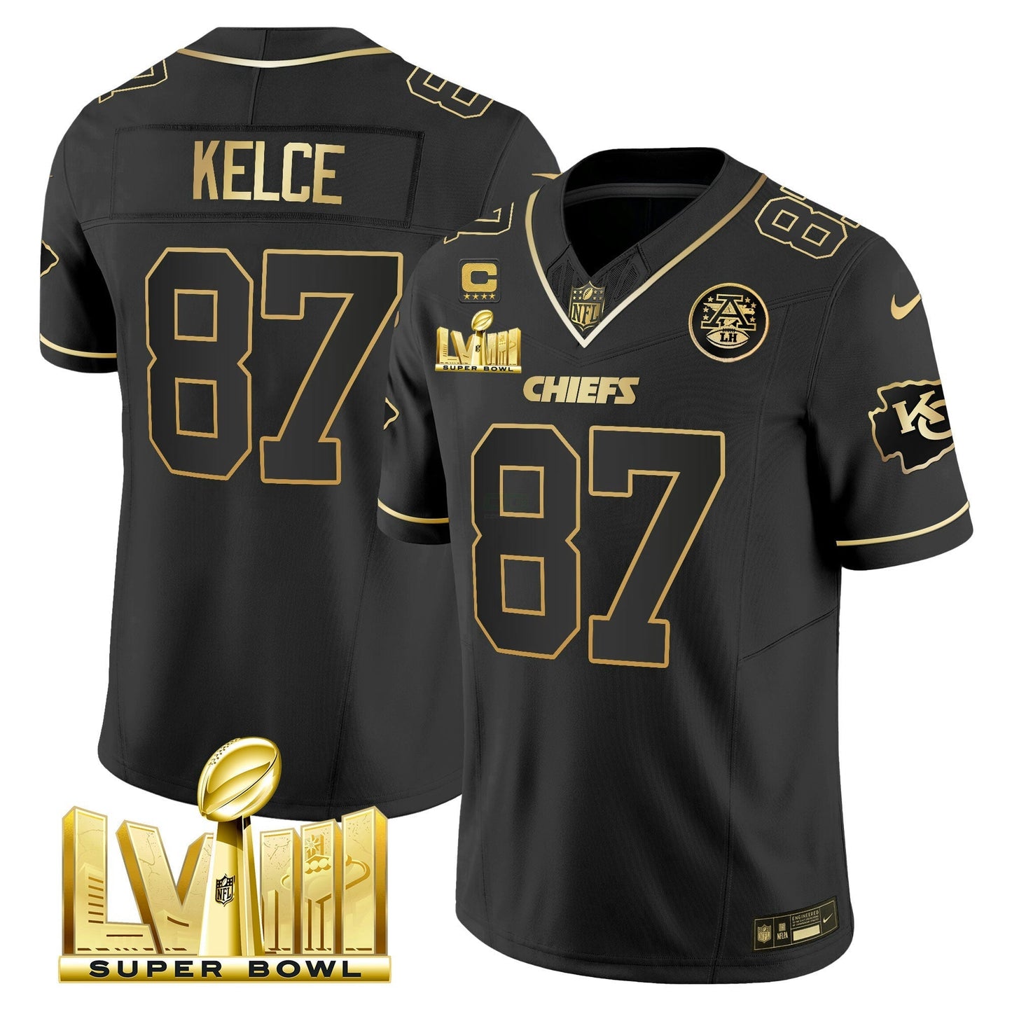 Camisa NFL Men’s Super Bowl LVIII Dourada Patch Vapor Jersey V4