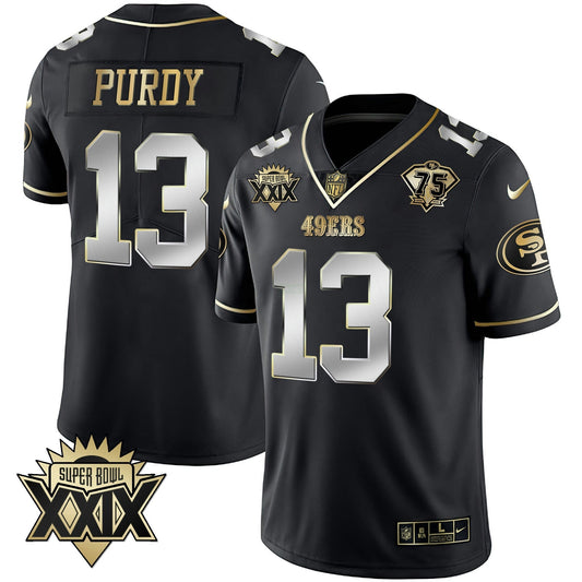 Camisa NFL Men’s Super Bowl XXIX Patch Preta Vermelha Dourada Jersey