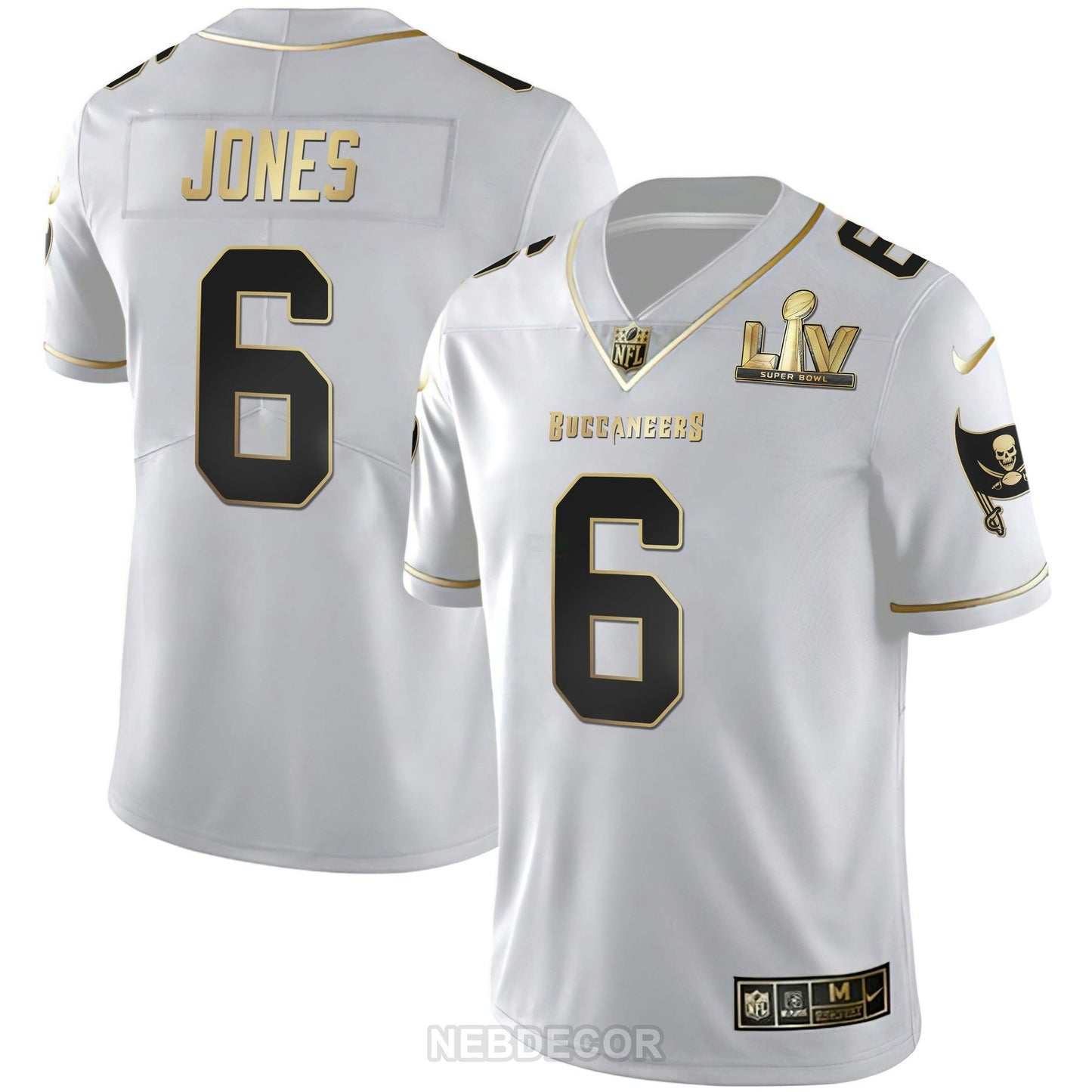 Camisa NFL Men’s Tampa Bay Super Bowl LIV Branca Dourada & Preta Dourada Jersey