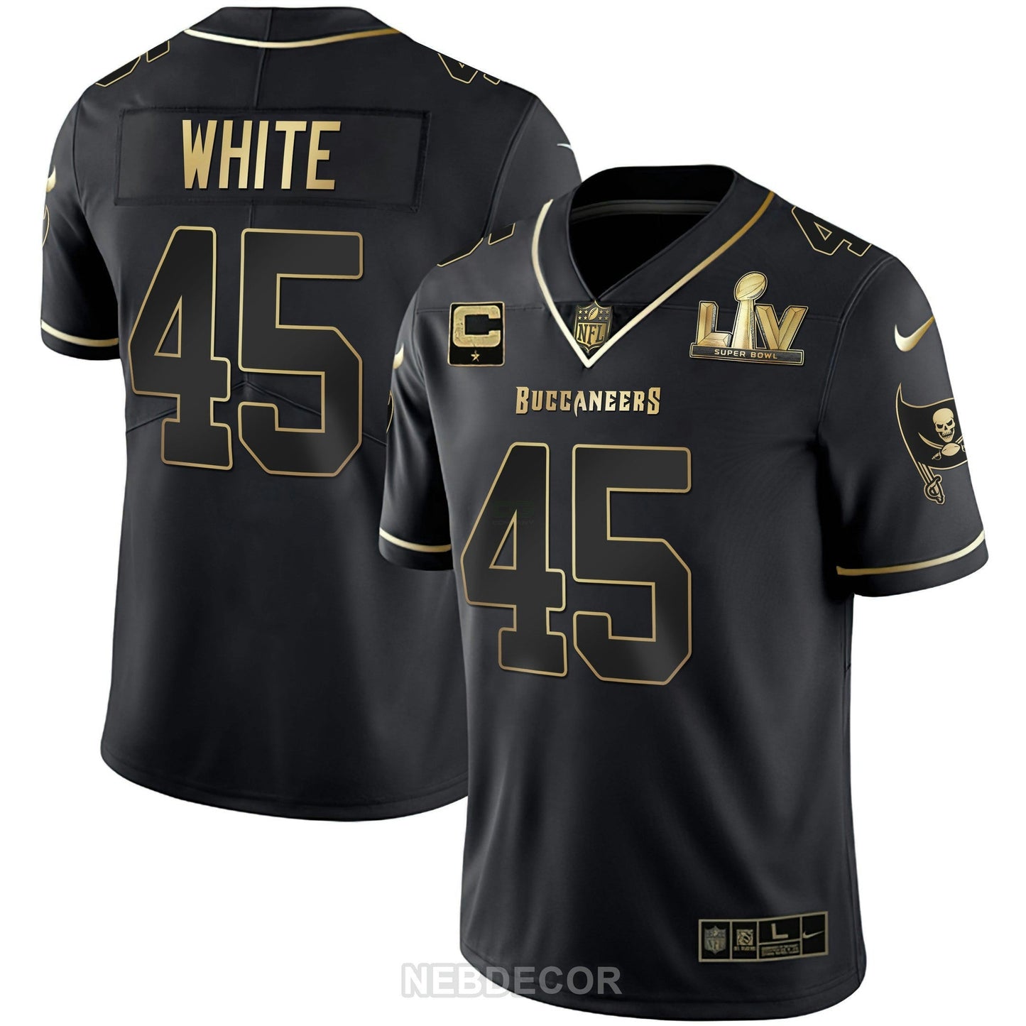 Camisa NFL Men’s Tampa Bay Super Bowl LIV Branca Dourada & Preta Dourada Jersey