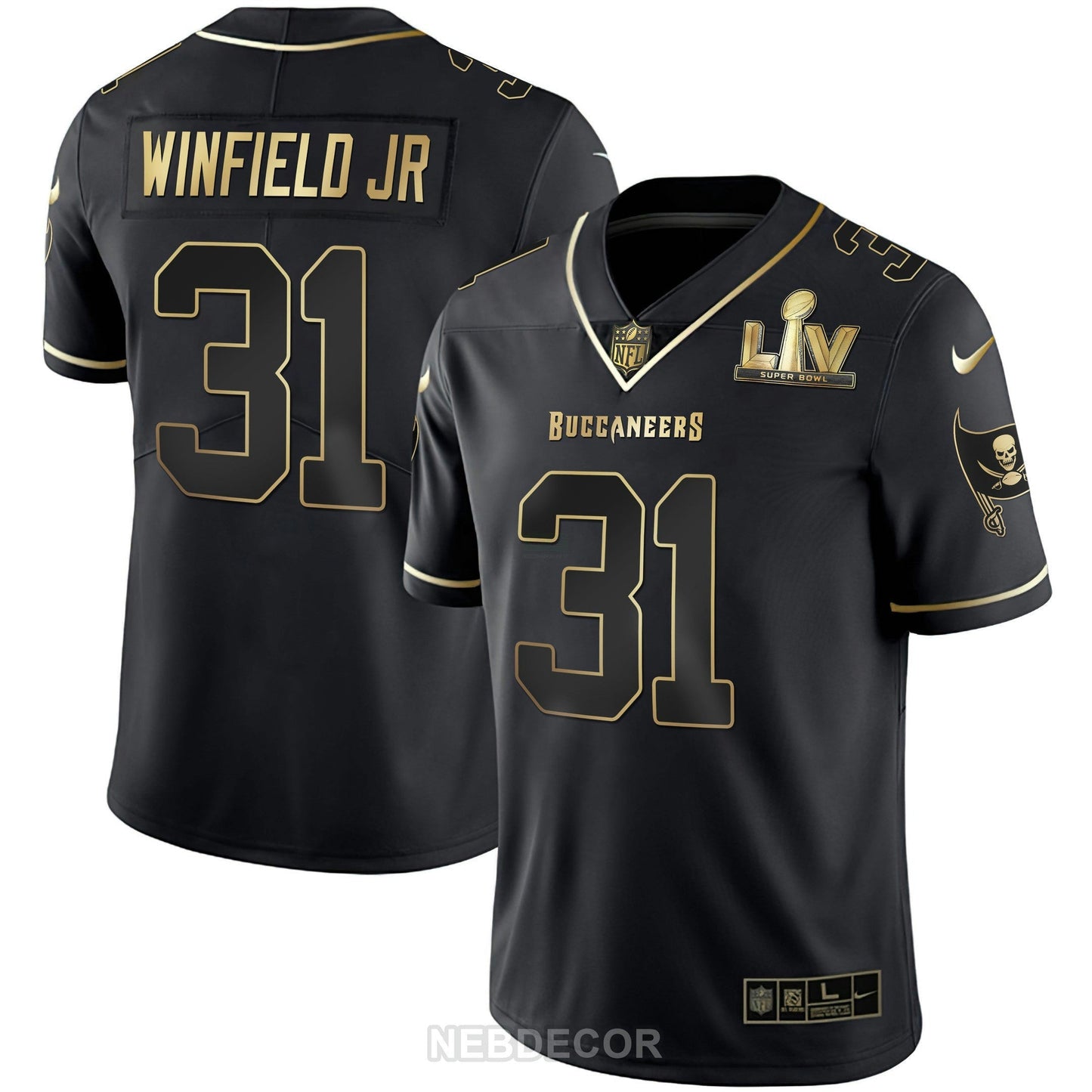 Camisa NFL Men’s Tampa Bay Super Bowl LIV Branca Dourada & Preta Dourada Jersey
