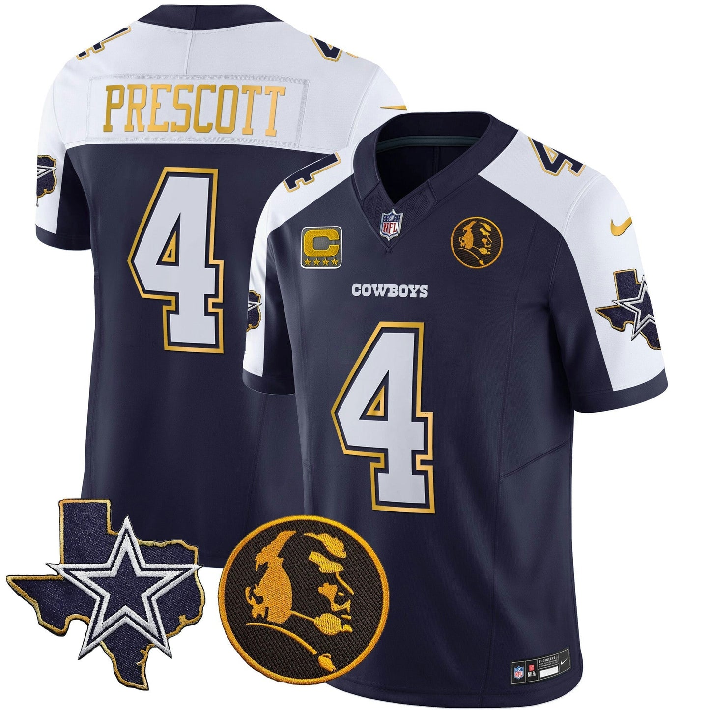Camisa NFL Men’s Texas & John Madden Patch Dourada Trim Vapor Jersey